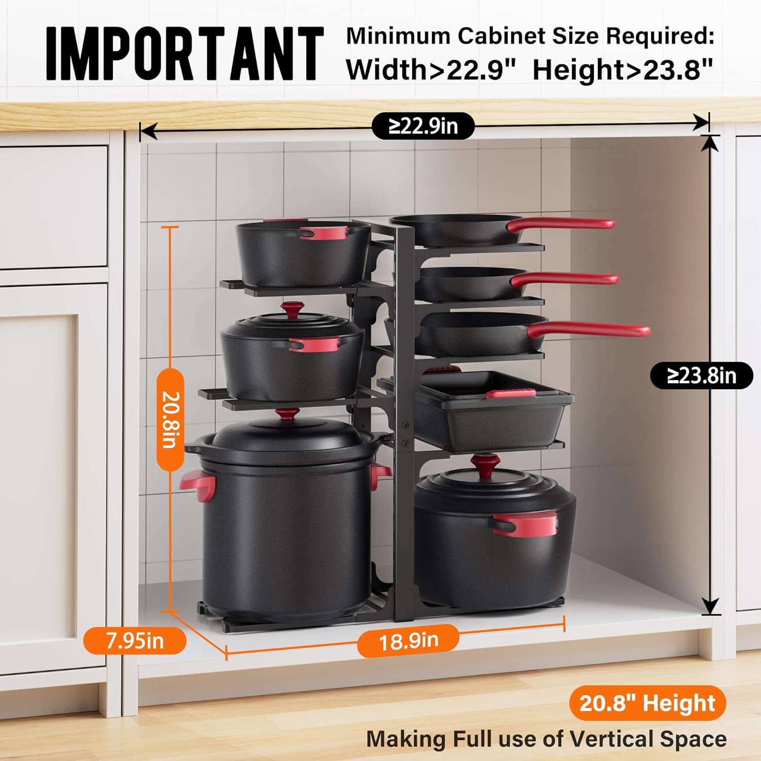 MUDEELA 8-Tier Heavy-duty pan organizers inside cabinet, 20.8