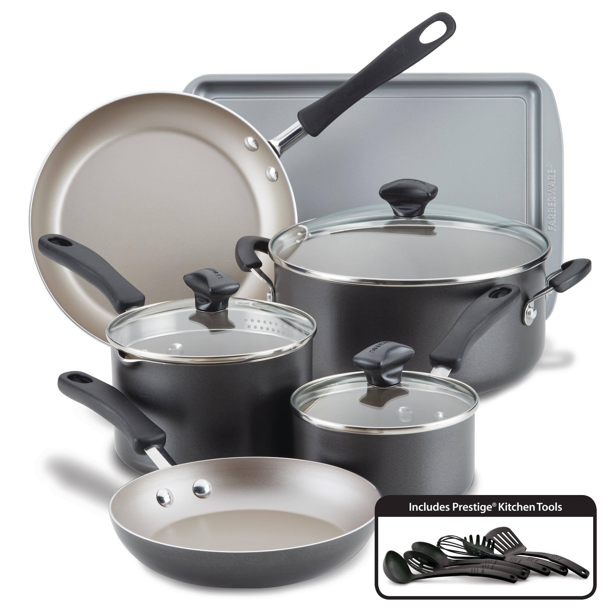Cookstart 15-Pc. DiamondMax Nonstick Cookware Set Pewter