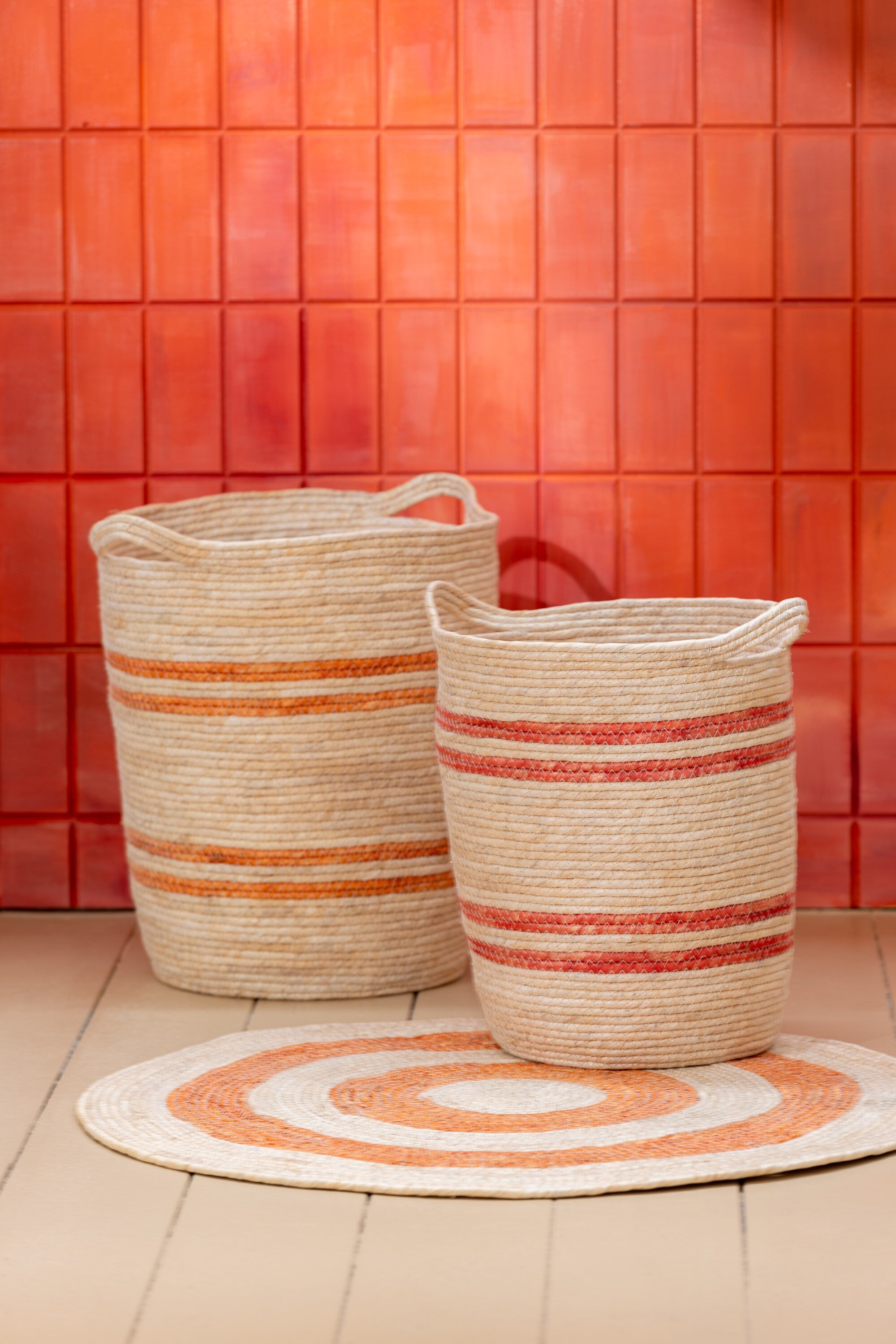 J-Line mand Strepen + Handvat - textiel - naturel oranje -