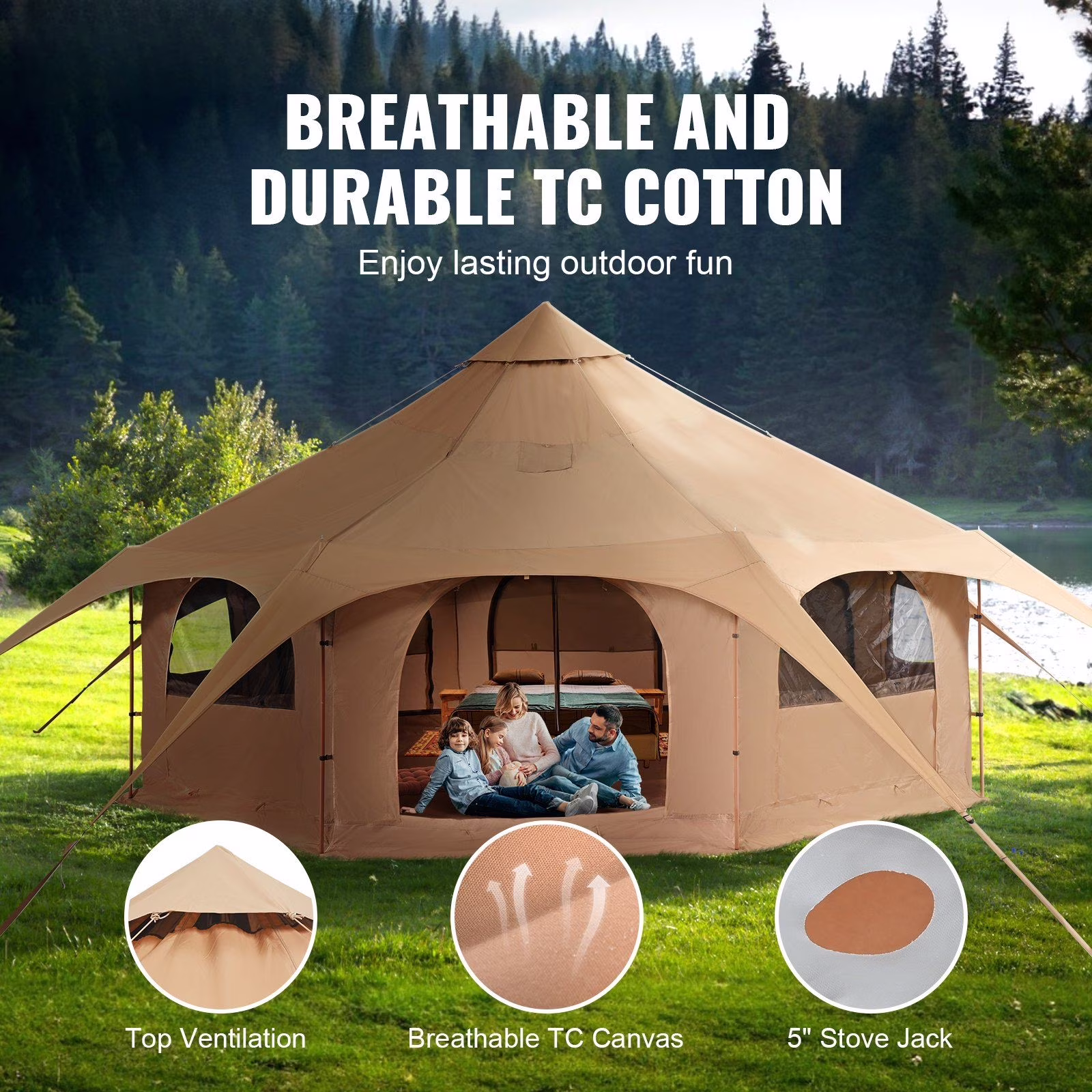 Heavy - Duty 16.4ft Canvas Bell Tent - 4 Season Camping Tent with Stove Jack, Spacious for 8, Outdoor Party & Hunting