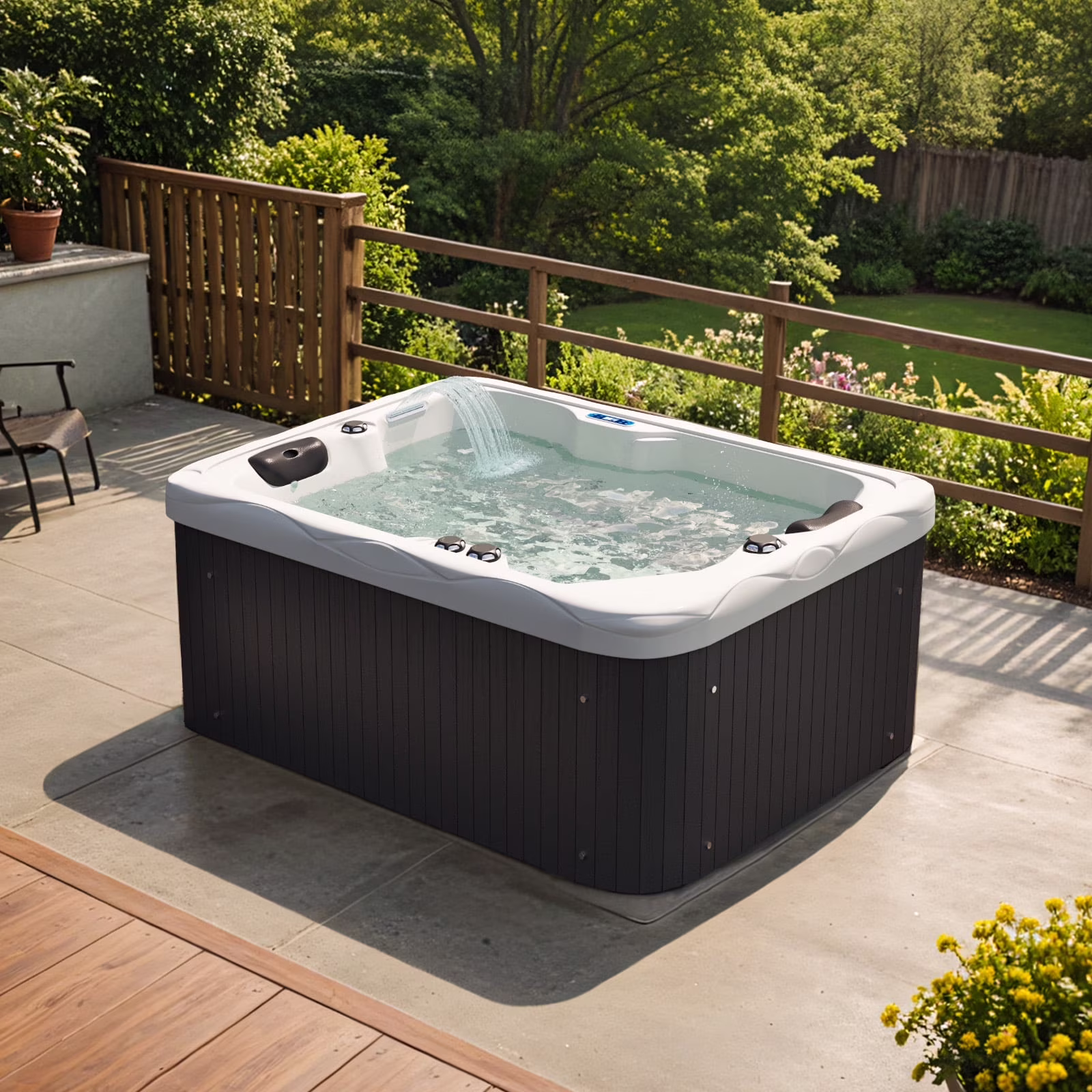 2 Person Home Spa Hot Tub for Outdoor, with 41pcs Massage Jets, LED lighting, Built-In Water Purification System, 900L, Black(2)