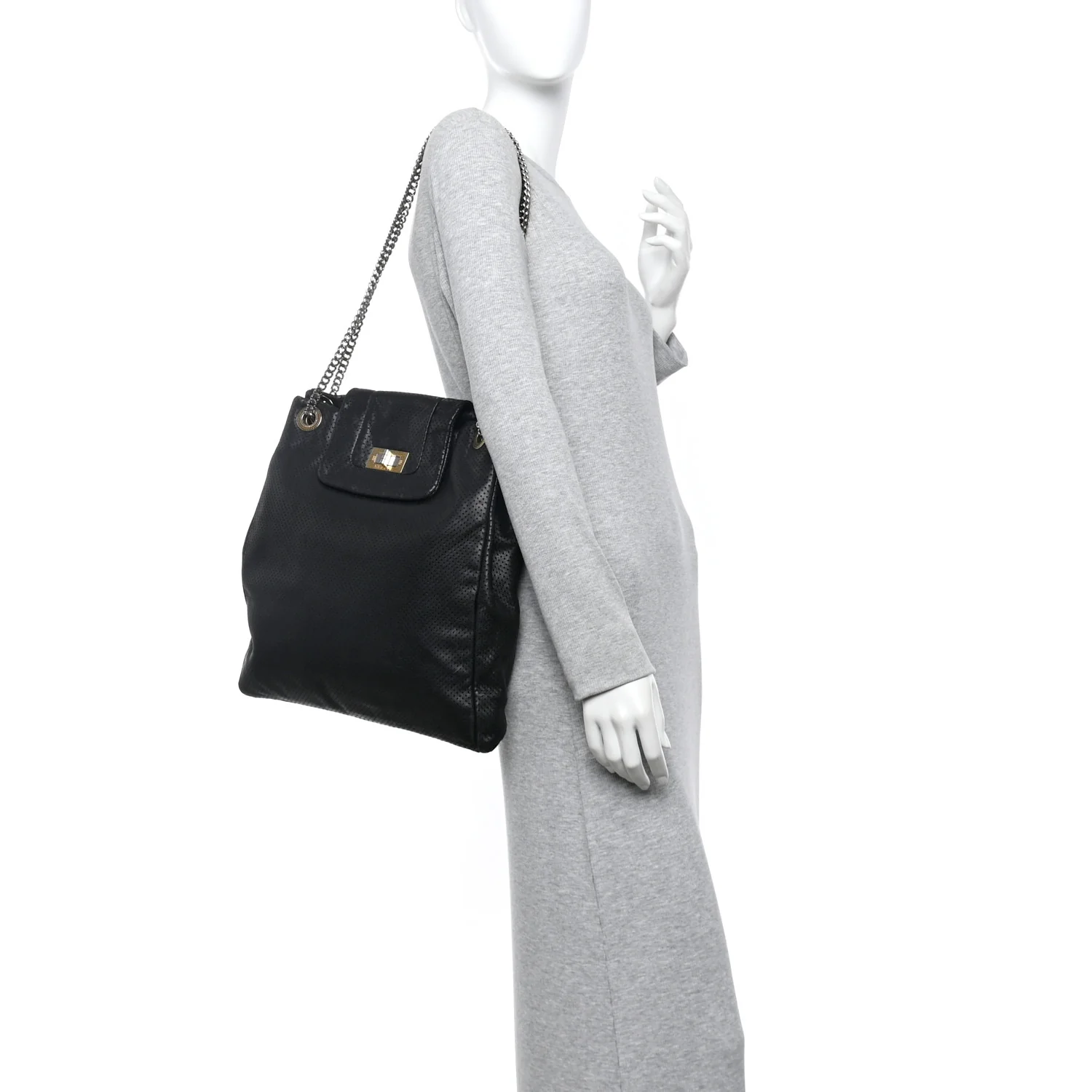 Calfskin Perforated Drill Tote Bag Black