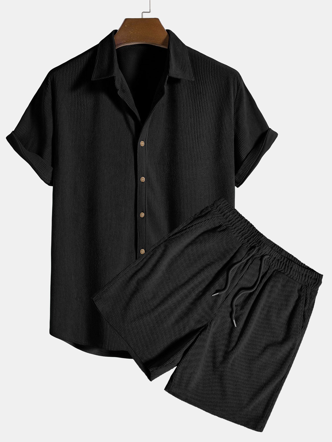 Chemise boutonnée en velours côtelé à manches courtes et short