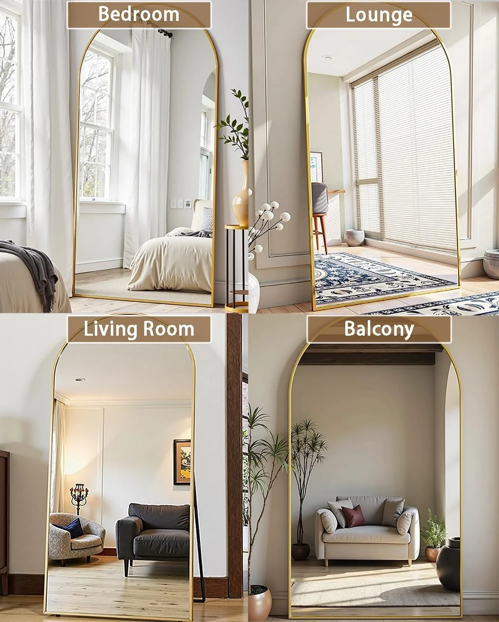 Arched Full Length Mirror, 71"x26" Large Floor Standing Body Mirror with Stand, Gold(Gold) - Image 5