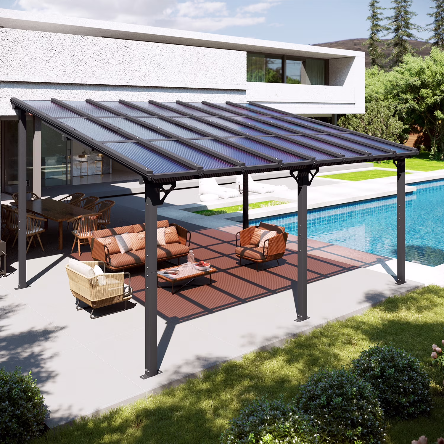 10'x12' Gazebo for Patio, Gazebo Pergola with Sloped Roof, Large Wall-Mounted Heavy Duty Awnings, for Patio, Deck and Backyard(10' x 12') - Image 5