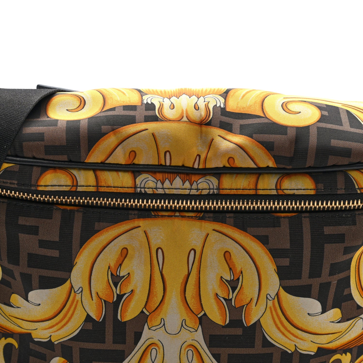 X VERSACE Nylon Cuoio Romano Fendace FF Baroque Belt Bag Black Gold