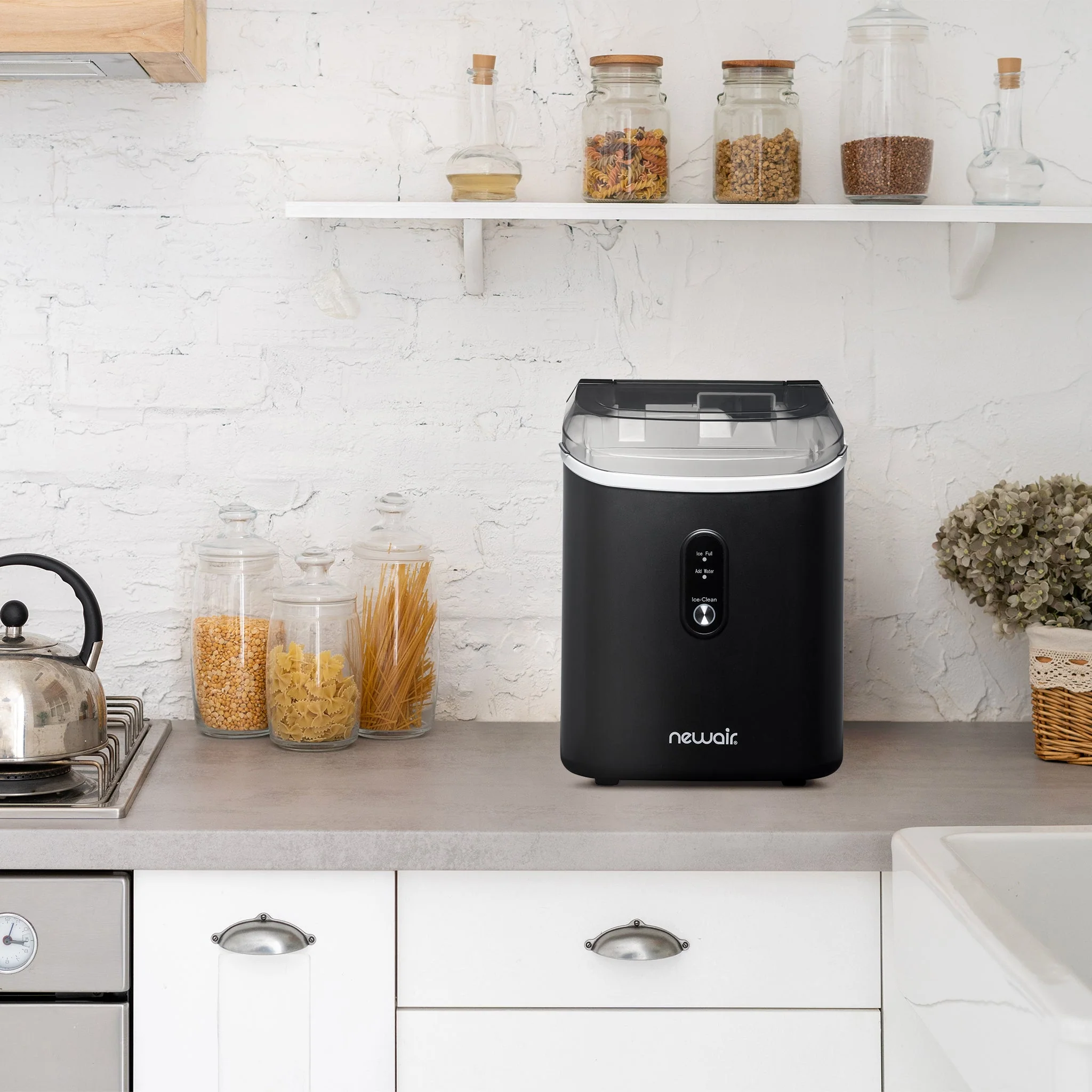 Newair Countertop Nugget Ice Maker in Matte Black or Stainless Steel, 26 lbs/Day