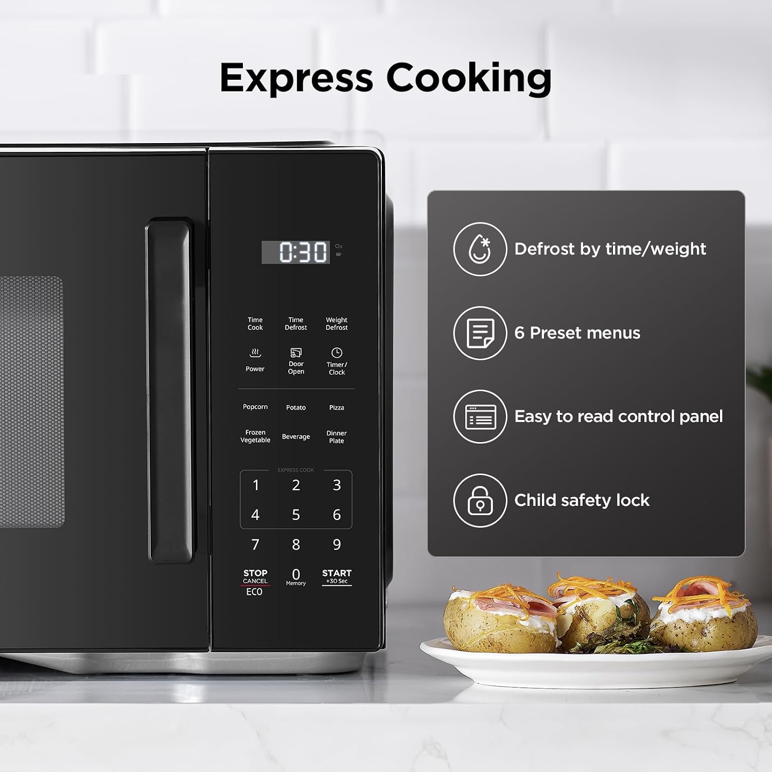 BLACK+DECKER Countertop Microwave Oven, 1.1 Cu.Ft, 1000W, Child Safety, Black