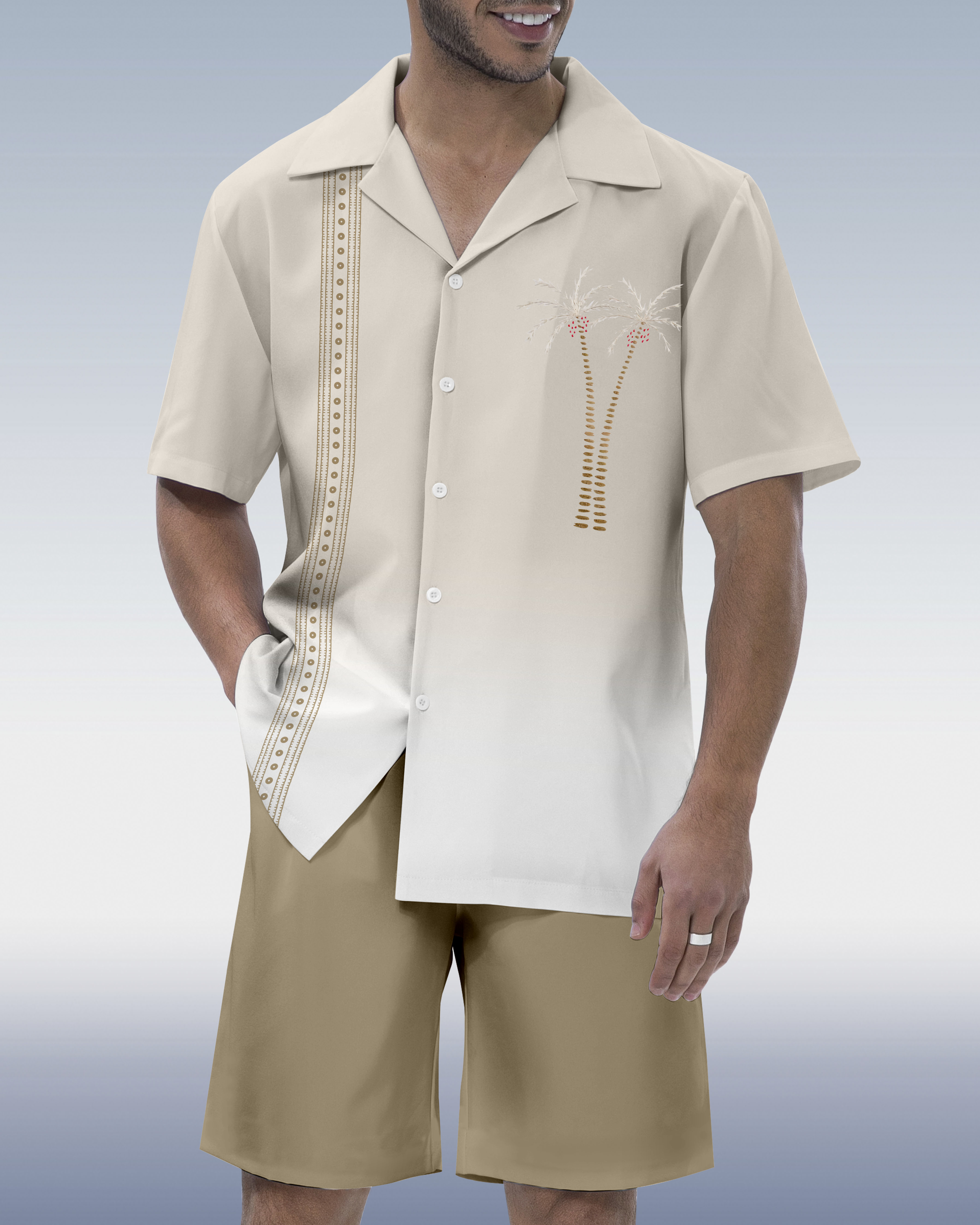 Ensemble chemise à manches courtes pour homme, motif tête de perroquet, col cubain hawaïen, réf. 057