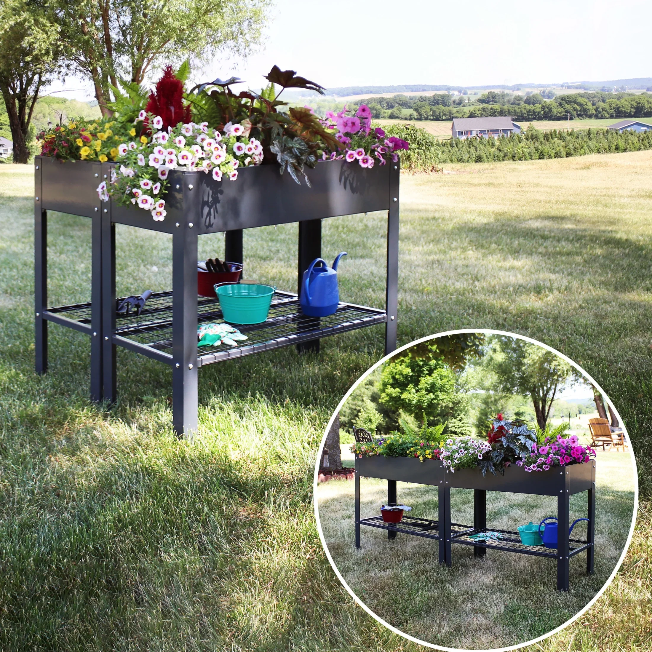 Sunnydaze 35.75 x 16 x 31.75 Black Galvanized Steel Raised Garden Bed, Set of 2