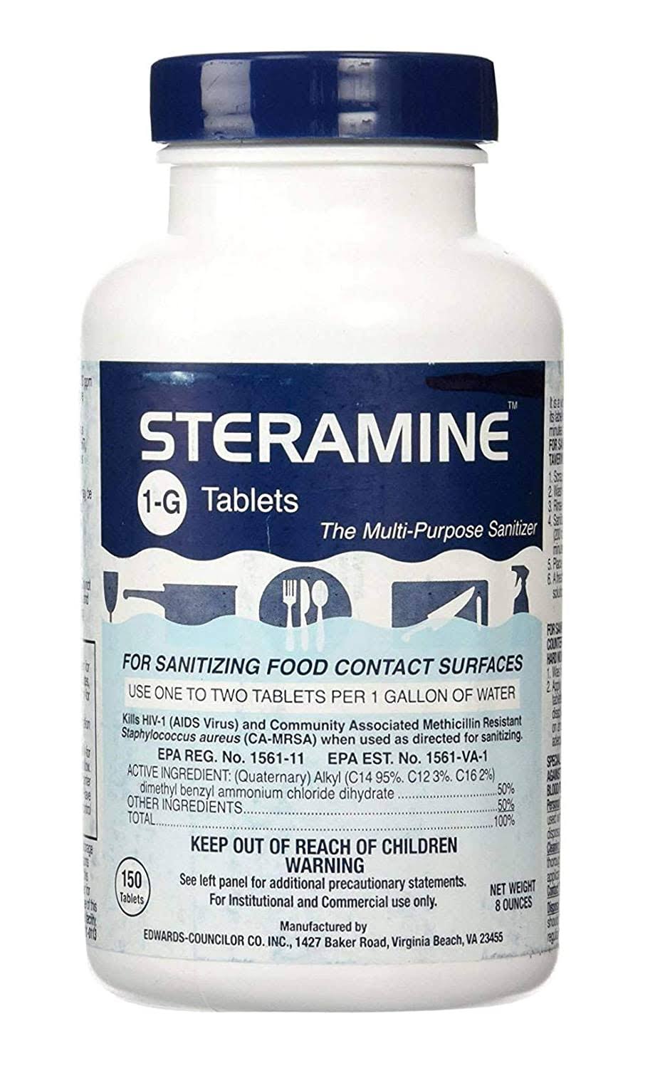 Steramine Sanitizing Tablets - 6 Pack of 150 Tablet Bottles