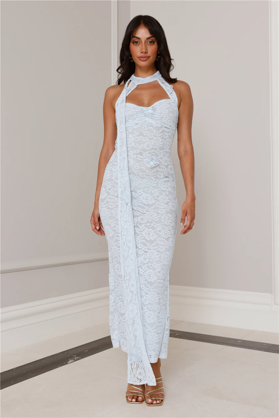 RUNAWAY Azealia Long Midi Dress Sky Blue