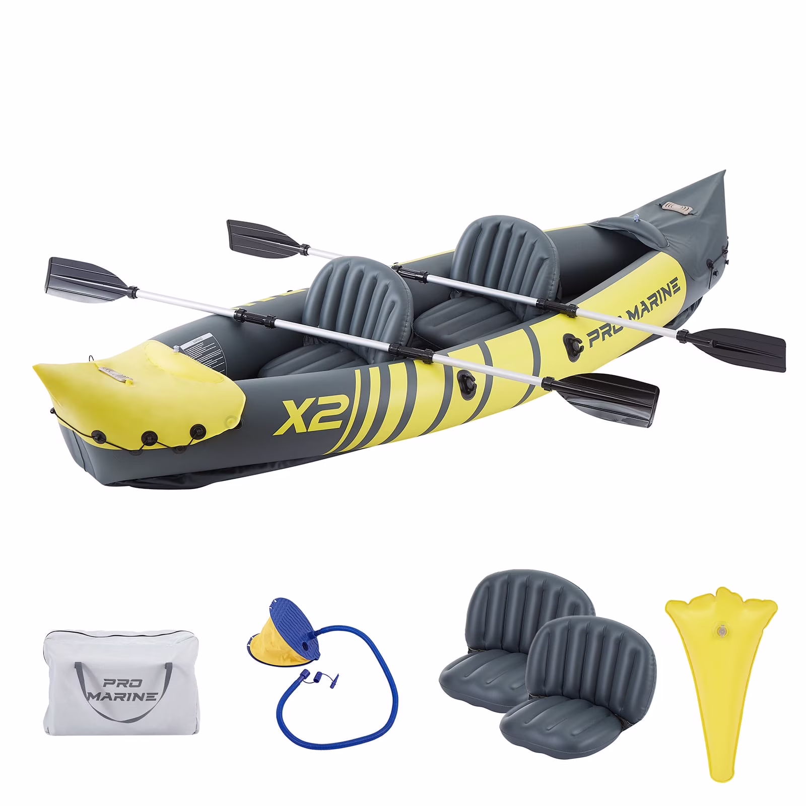 2 Person Inflatable Kayak Set Foldable Paddle Boat with Adjustable Seat, Foot Pump, Yellow(Yellow)