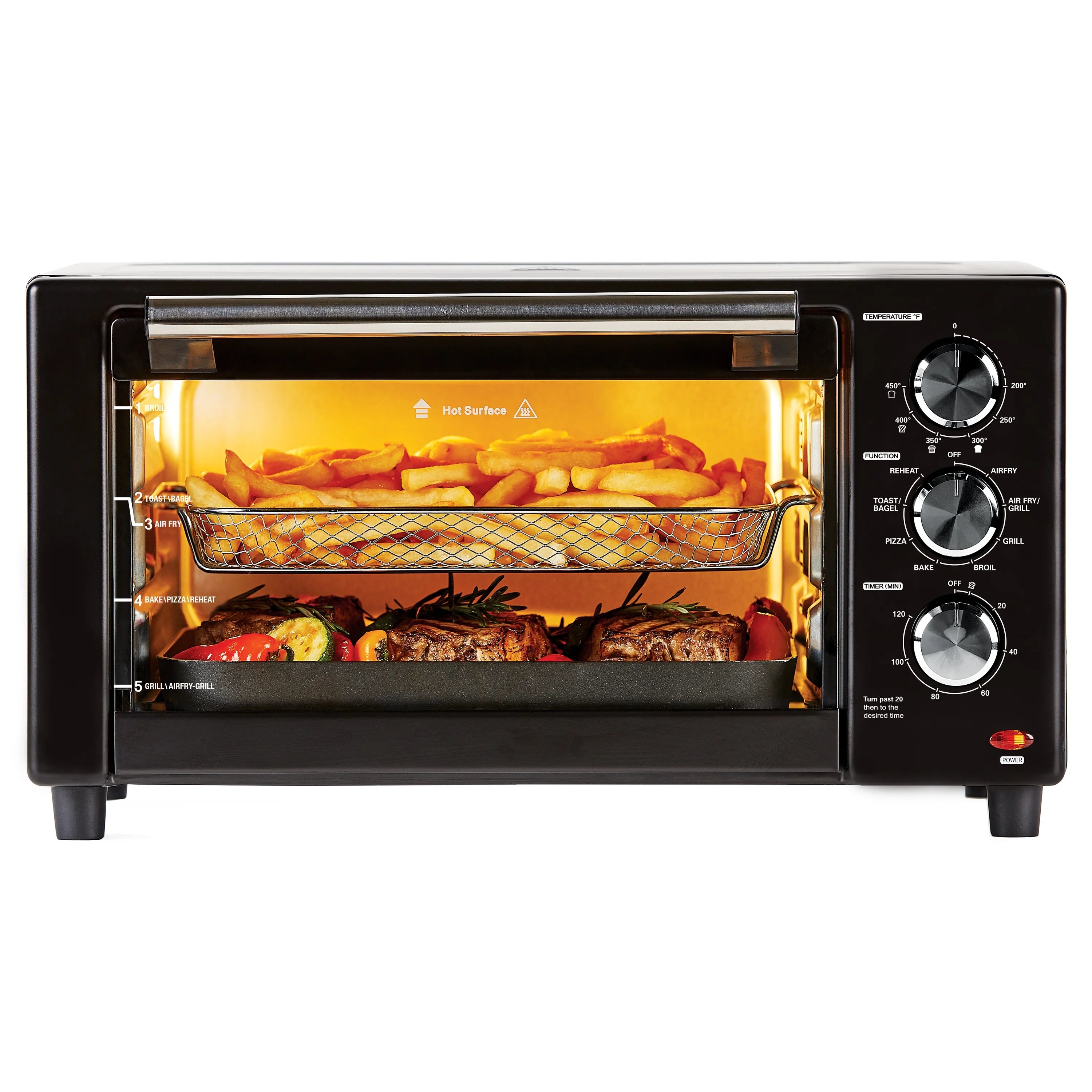 Powerxl Air Fryer Grill Plus Toaster Oven with Air Fry, 8 Functions, Black, 1500 W