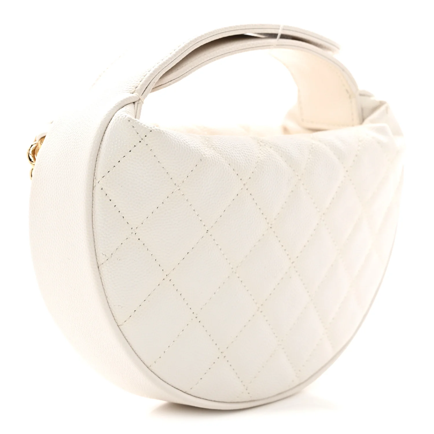 Shiny Caviar Quilted Bow Pouch Hobo White