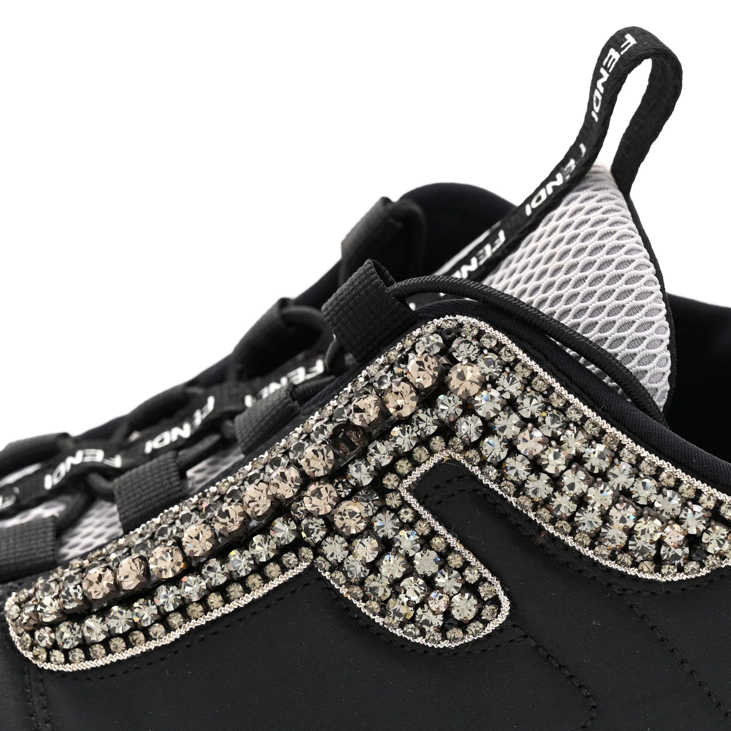Stretch Satin Crystal Embellished FFreedom Sneakers 38 Black