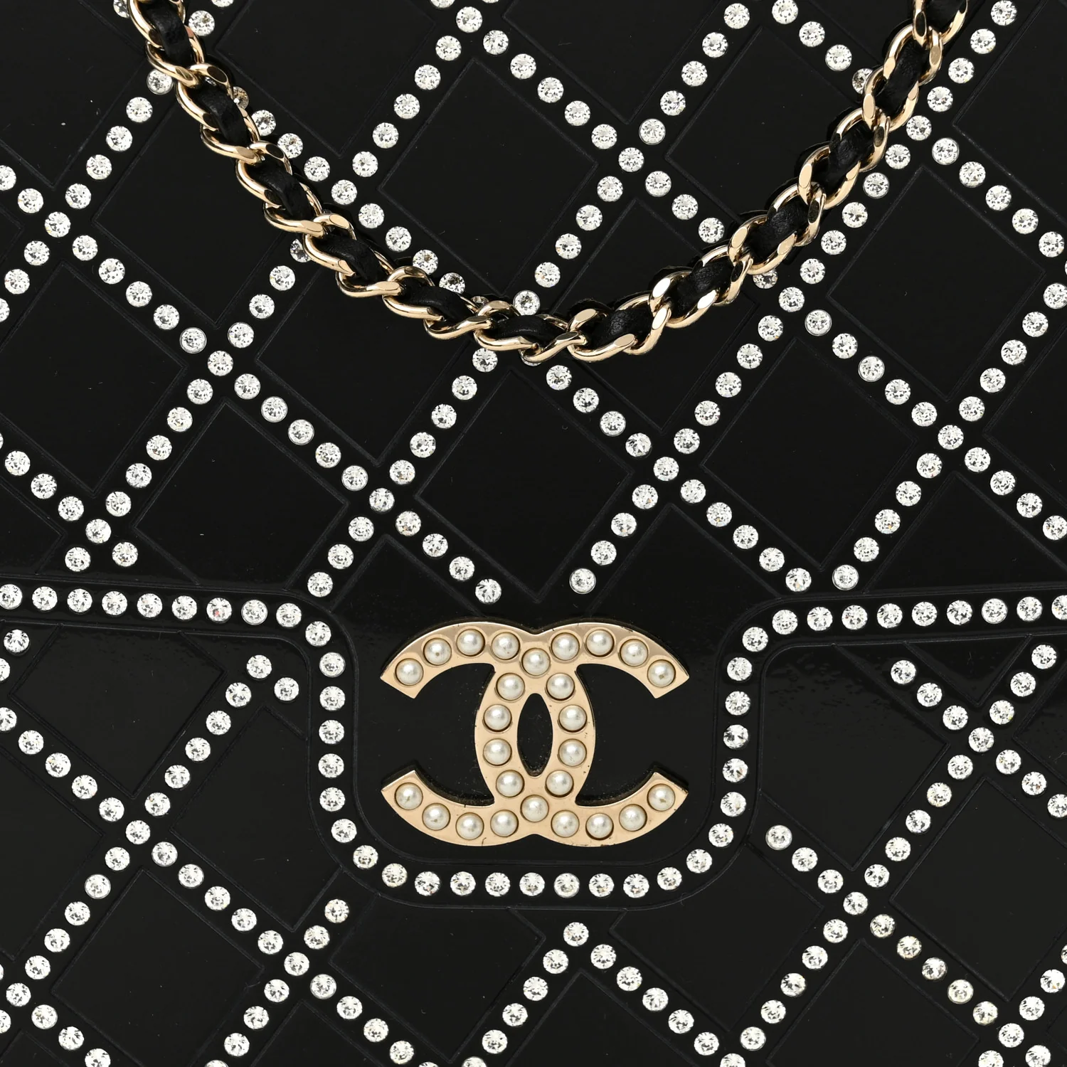 Plexiglass Crystal Quilted Minaudiere Clutch Black White