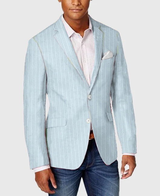 Blazer élégant à rayures verticales, revers cranté et deux boutons OK