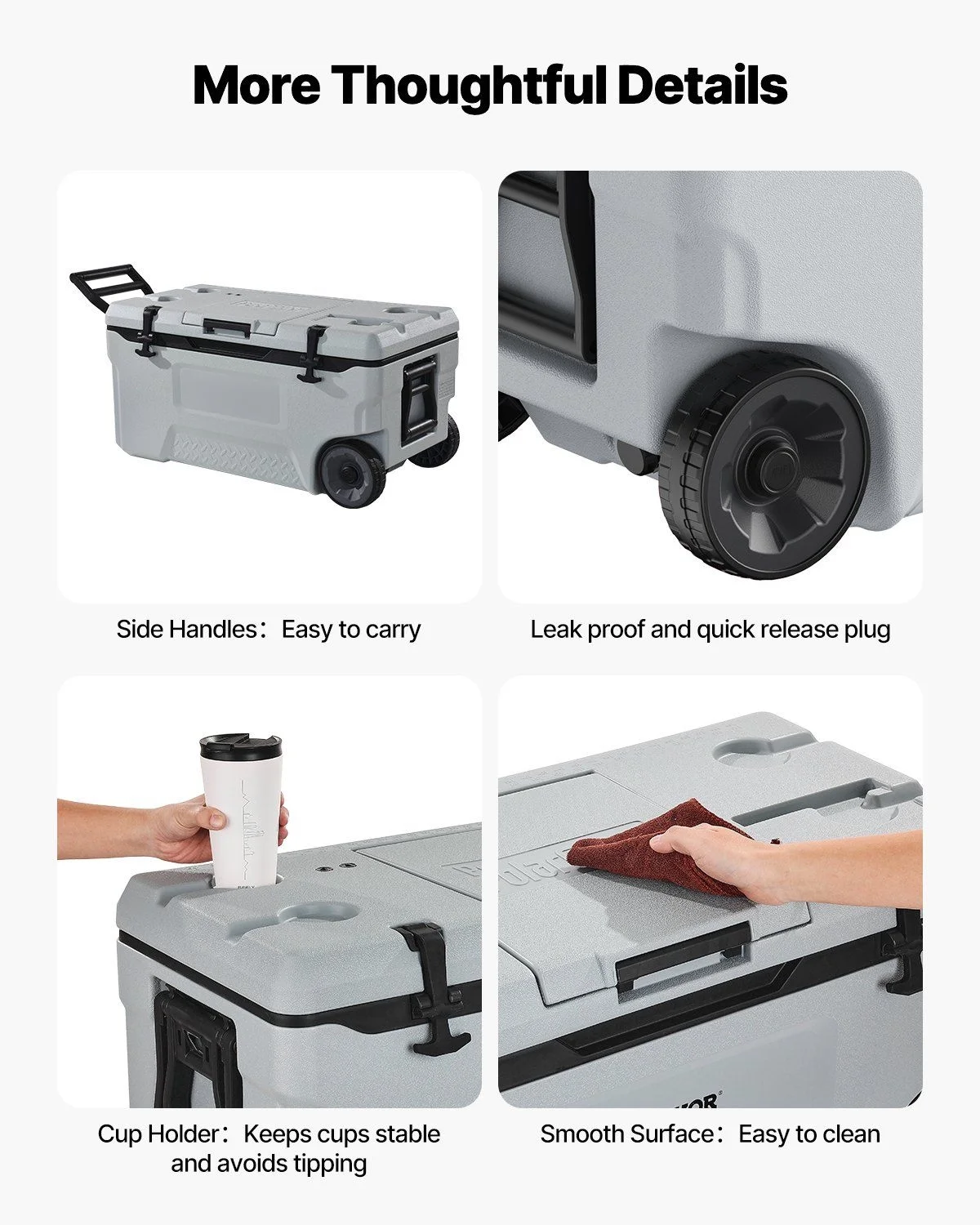 Portable Wheel Cooler 74 quarts, 120 tank capacity, insulated rolling cooler with cup holder for outdoor, camping, beach and picnic use - Image 5
