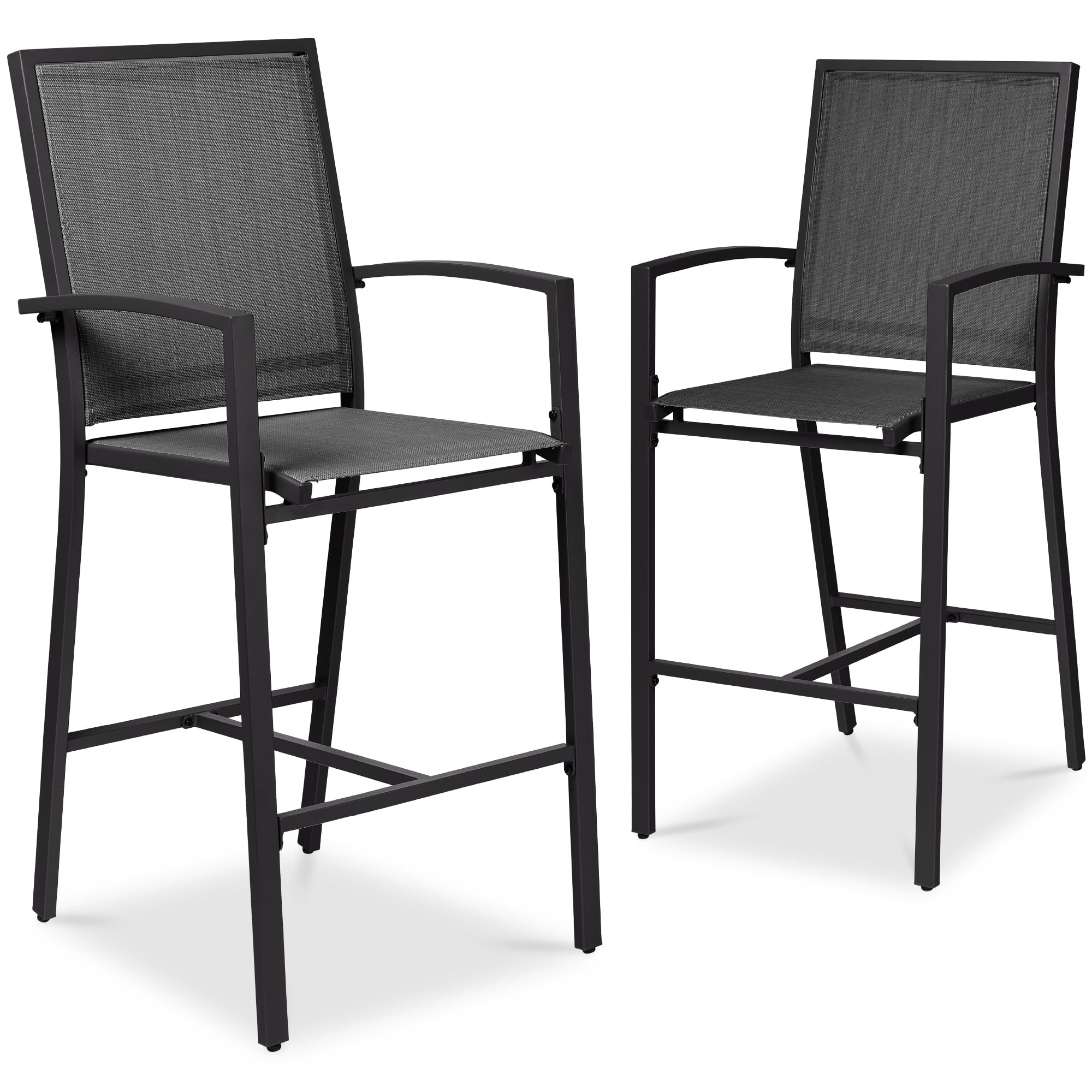 Best Choice Products Outdoor Barstools Set of 2, Bar Height Patio Chairs W/ All - Weather Mesh - Black/Black