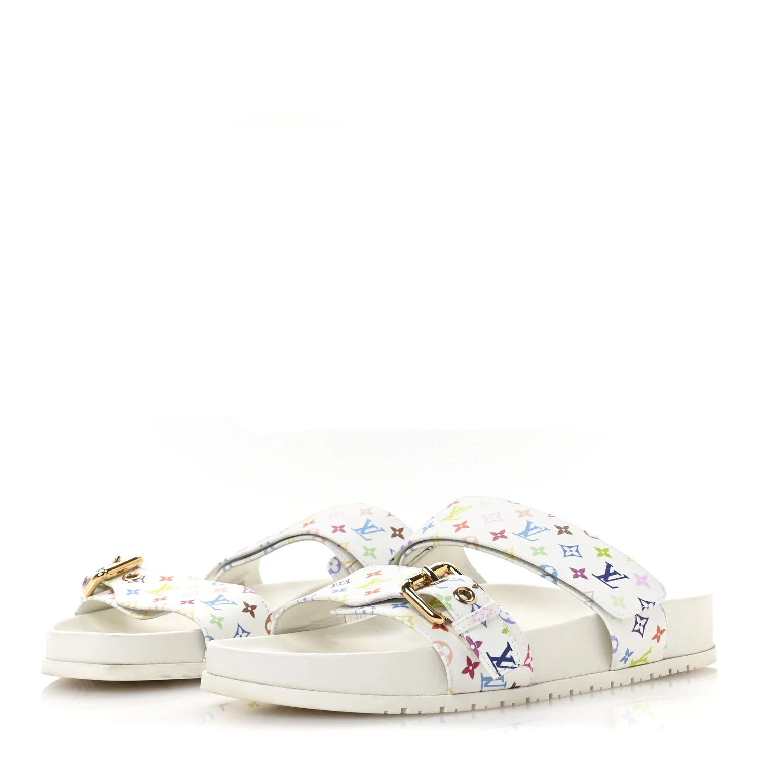 LV X TM Monogram Multicolor Bom Dia Comfort Mule Sandals 38.5 White