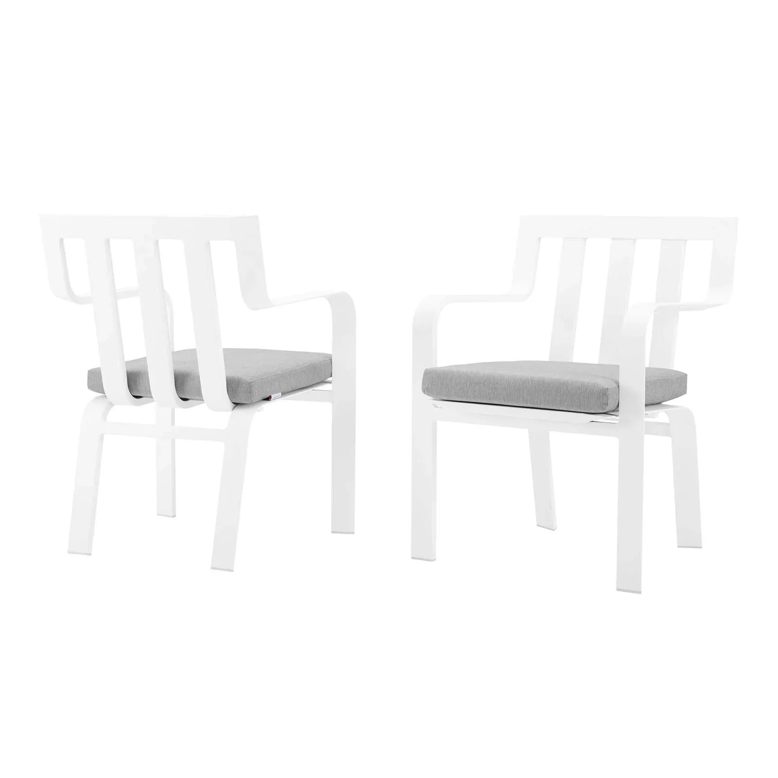 Lounge Chair Armchair, Set of 2, Aluminum, Metal, Steel, White Grey Gray, Modern Contemporary Urban Design, Outdoor Patio Balcony Cafe Bistro Garden Furniture Hotel Hospitality
