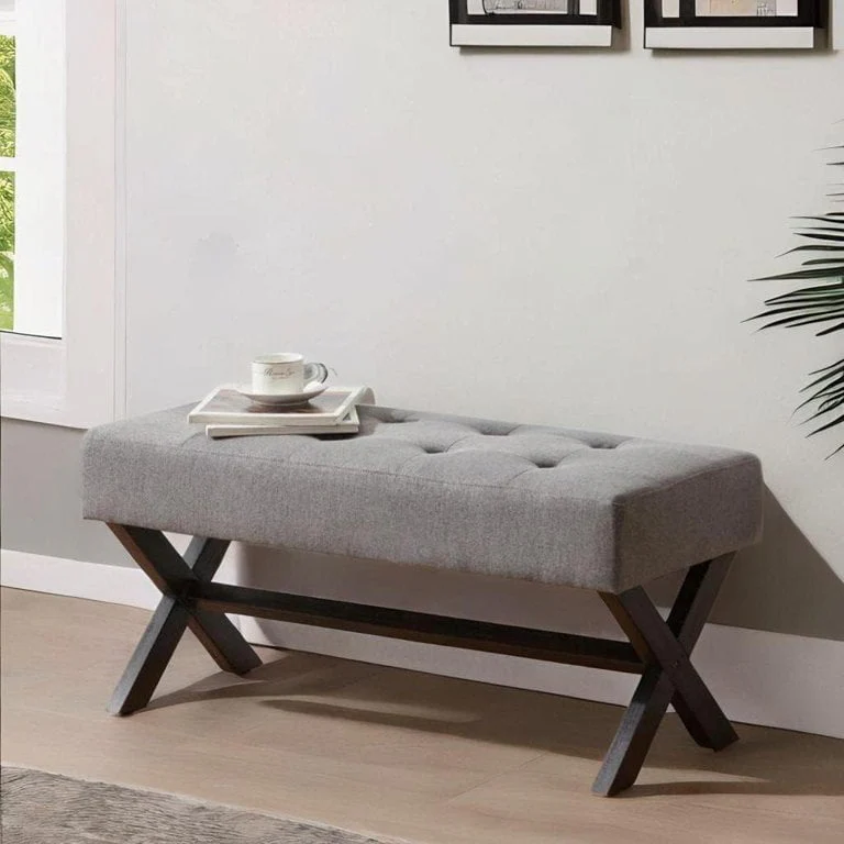 Bedroom Bench, 35" Upholstered Entryway Bench Dining Bench, Tufted Fabric End of Bed Bench for Bedroom Living Room Hallway, Beige(Beige) - Image 4