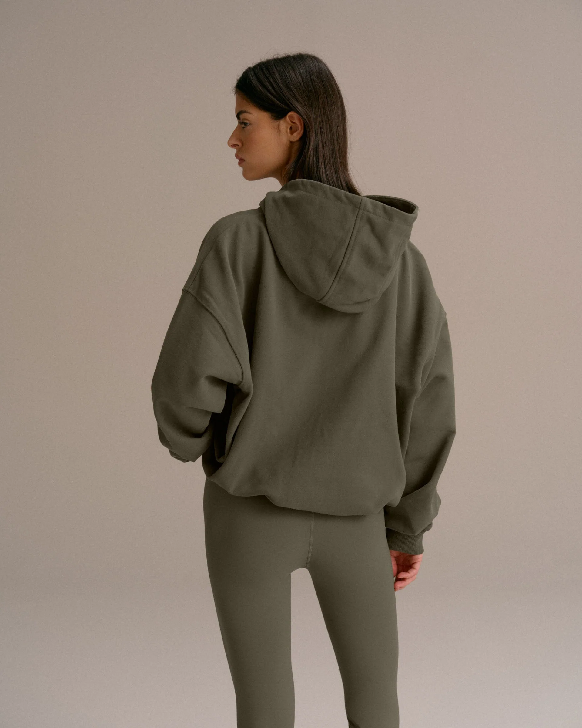Varsity Oversized Full Zip Hoodie - Olive Green/Marshmallow White