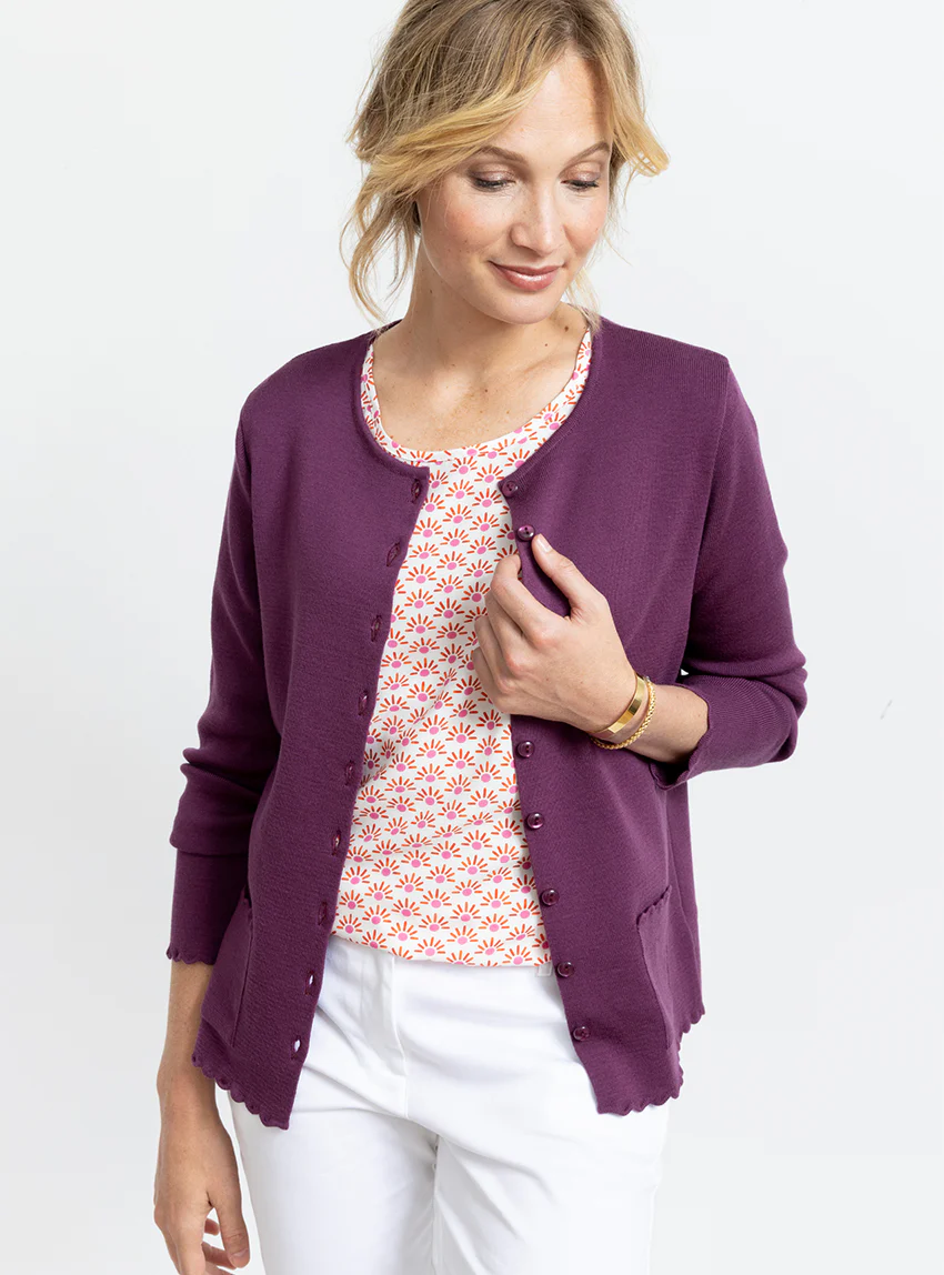 Cardigan femme en laine mérinos Violet Prune