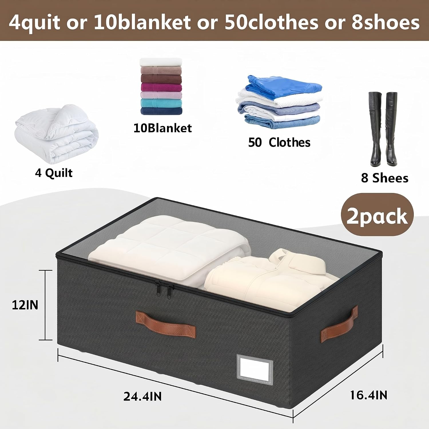 Shiningfuture Underbed Storage With Wheels, No Assembly Required, 12 inches Height Underbed Storage Bins, Large Capacity Rolling Shoe Storage Containers, Dorm Clothes Storage