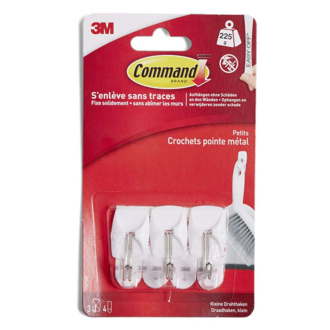 Lot de 3 crochets adhésifs 3M plastique blanc pointe métal