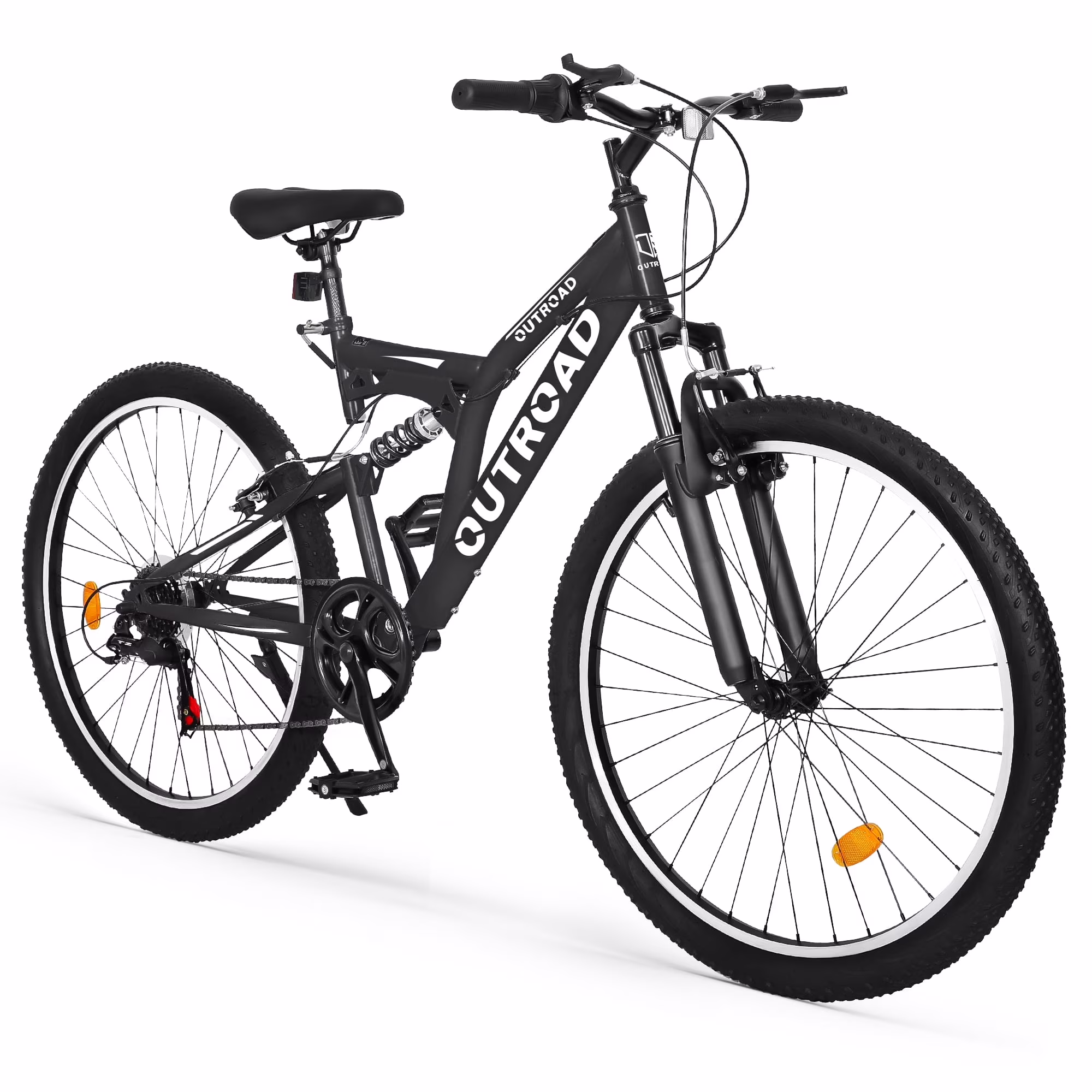 Marknig 26 inch Mountain Bike, 7 Speed Adult Bicycle with High-Carbon Steel Frame, Dual Disc & V-Brakes, Adjustable Seat for Men and Women,MTB with Shock Absorption System, Black