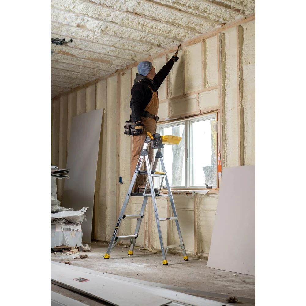 Removable Dual Platform Heavy Duty Ladder With Project Bucket, 5.5 ft, Aluminum, Multicolor - Image 3