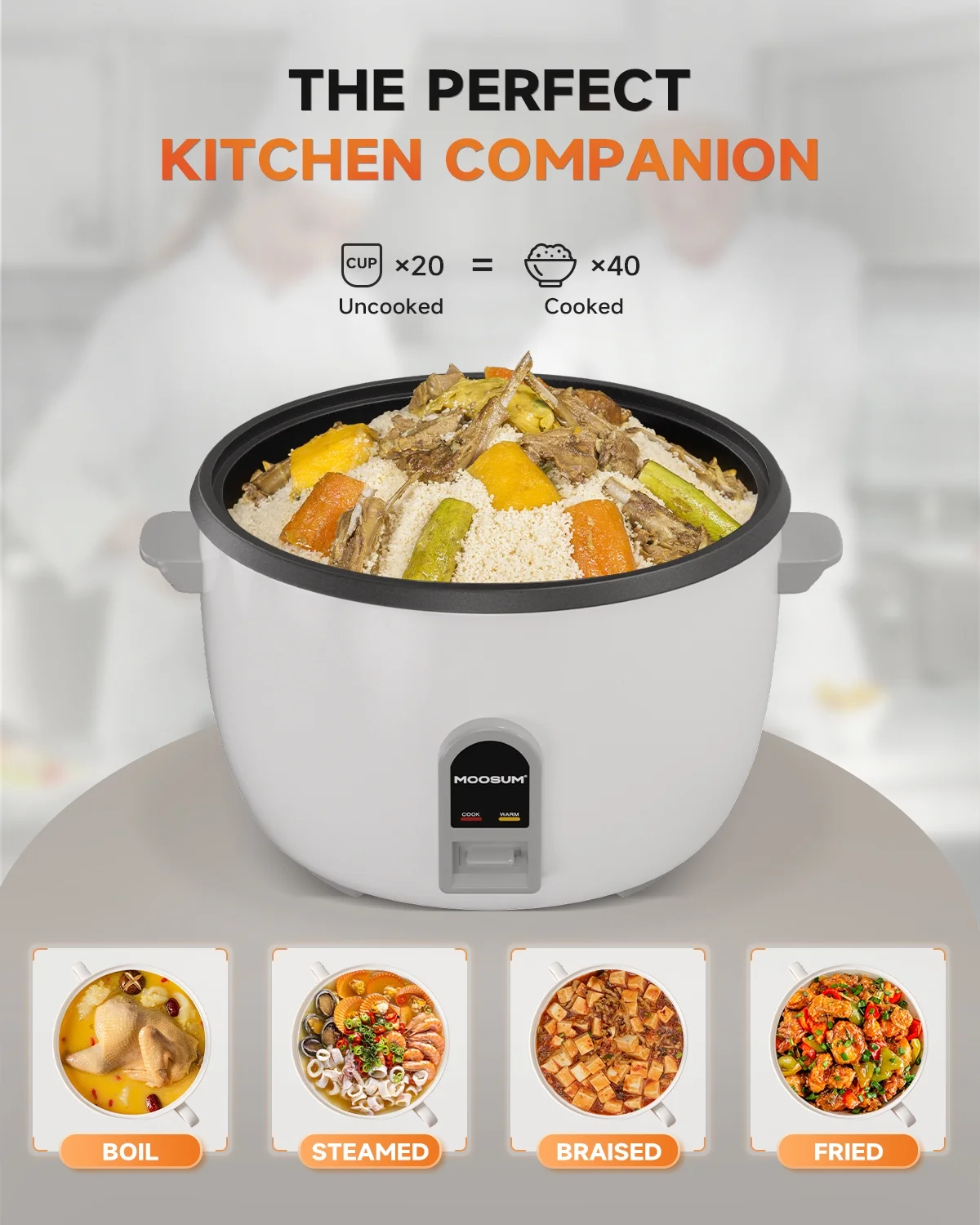 Commercial Rice Cooker, Large Capacity 30-Cup (UnCooked), 60-Cup (Cooked) with One Touch Operation and 12-Hour Keep Warm,Easy to Use and clean,1600W(30-CUP UNCOOKED/60-CUP COOKED) - Image 8
