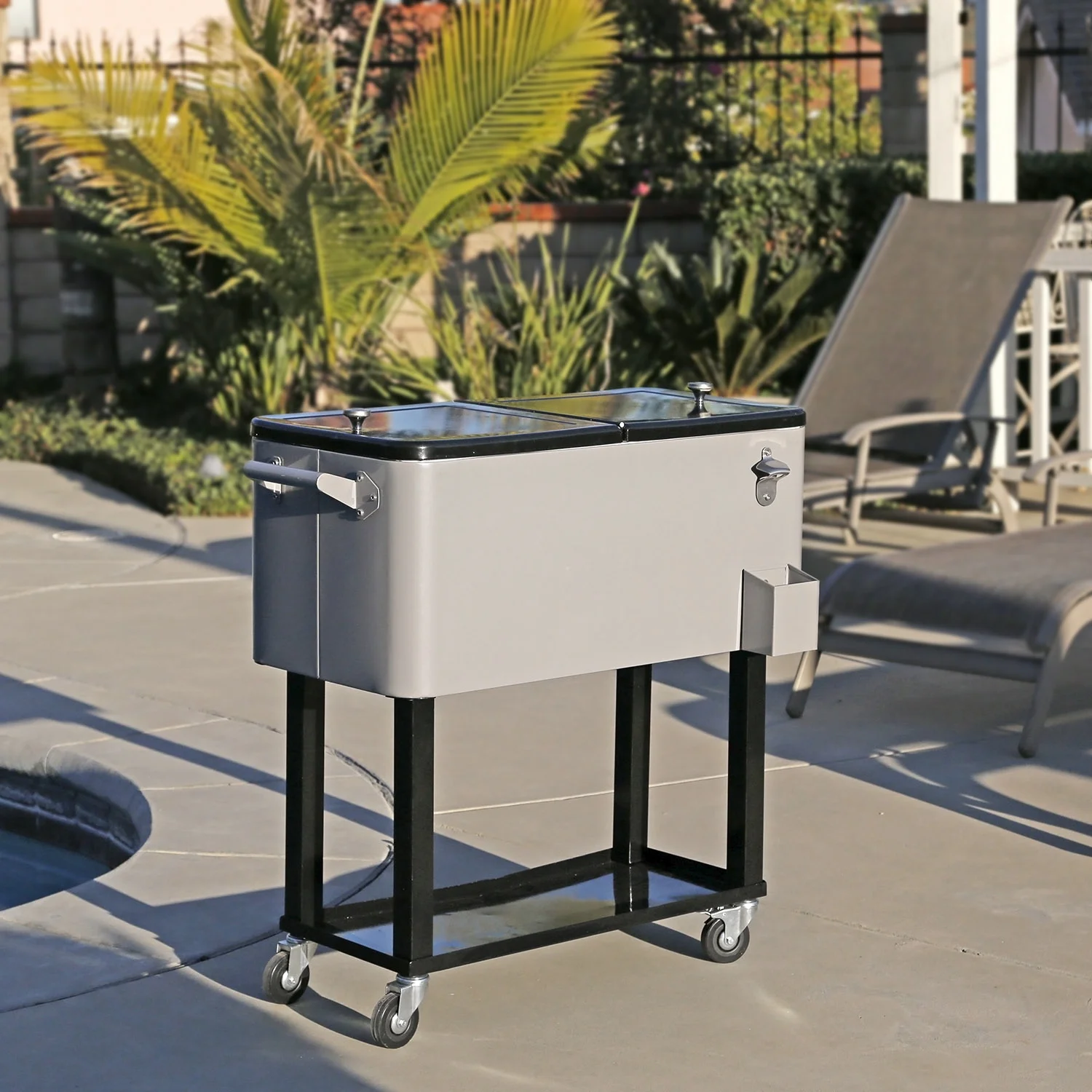 Grey 80 Qt Quart Rolling Cooler Ice Chest Beverage Bar for Patio - Image 5
