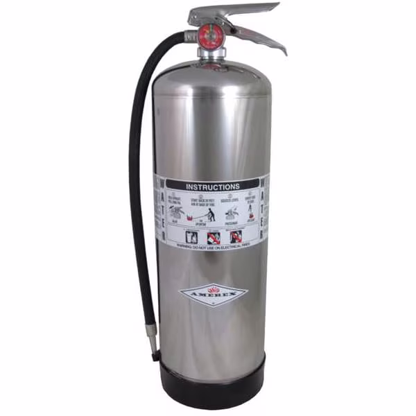 Amerex 240 Water Fire Extinguisher with Wall Bracket and Hose, Stainless Steel Cylinder, 2.5 Gal