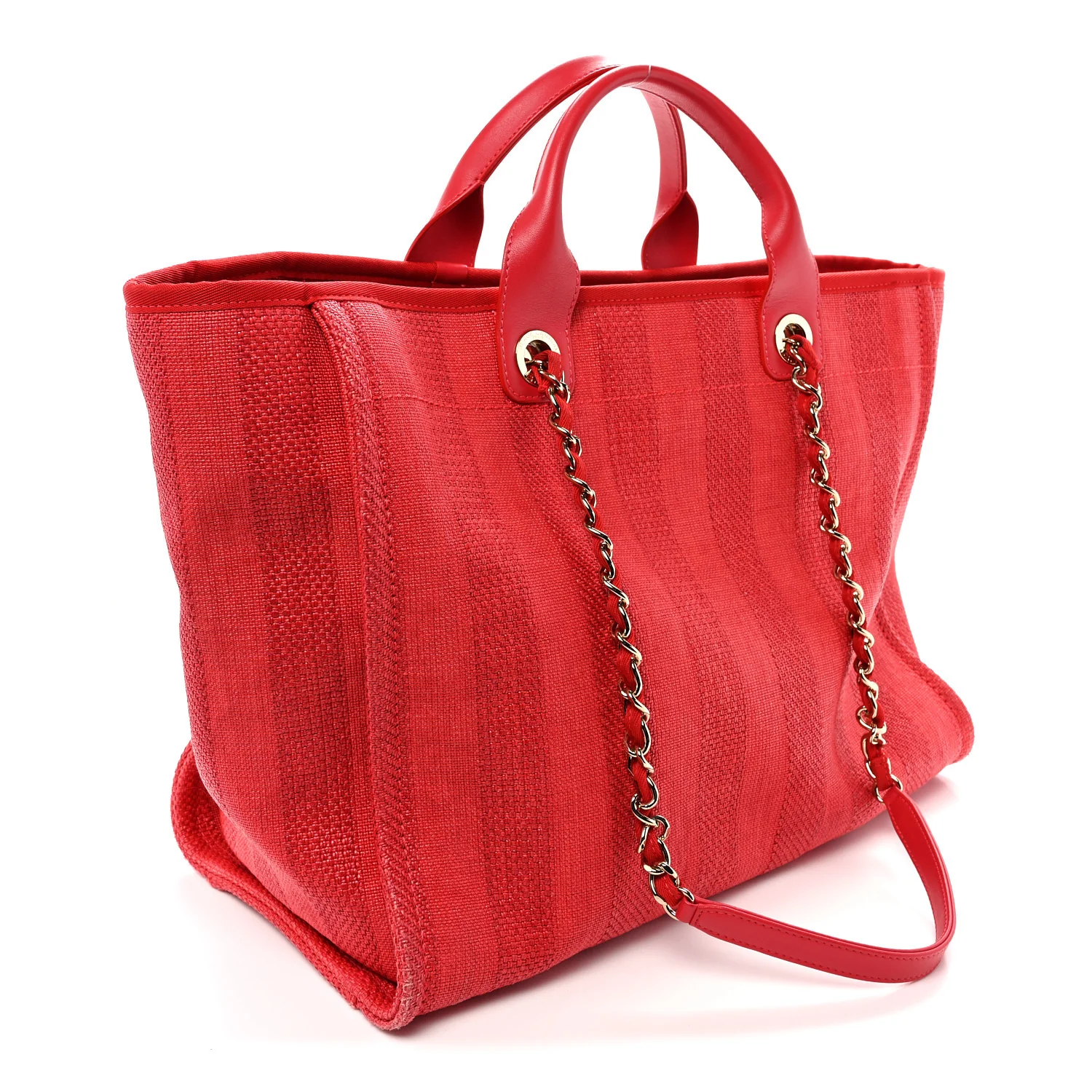 Mixed Fibers Striped Medium Deauville Tote Red