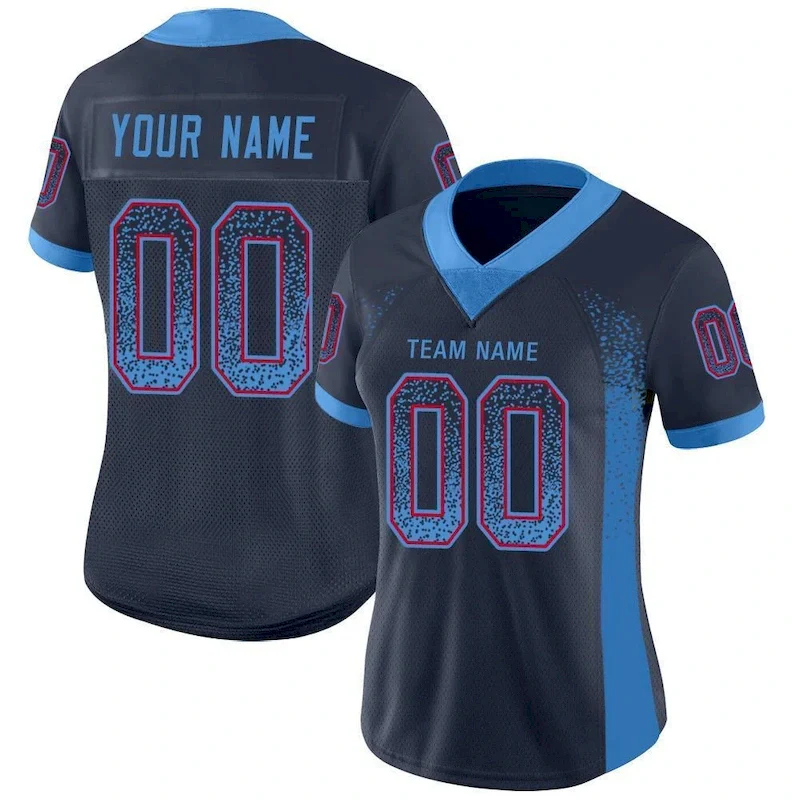 Custom Navy Powder Blue-Red Mesh Drift Fashion rugby jersey
