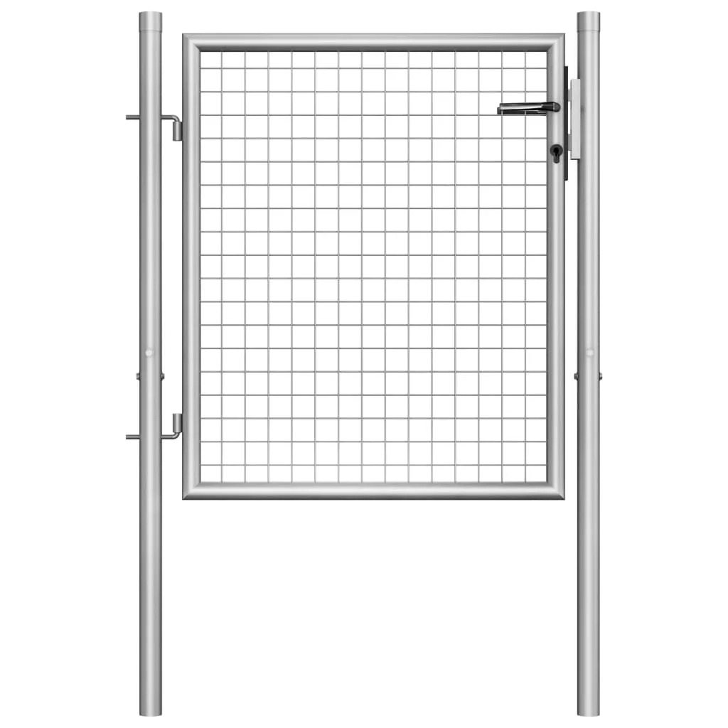 vidaXL Garden Gate Fence Wall Privacy Screen Fence Galvanized Steel Silver