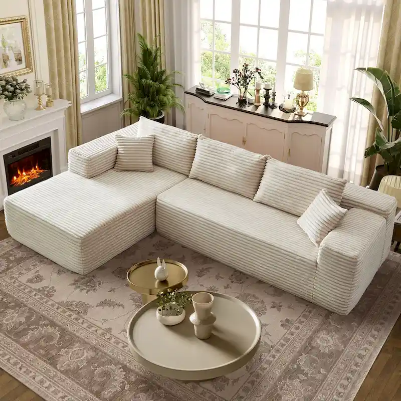 OVIOS Cozy Long Plush Chaise Sofa - No Assembly Needed