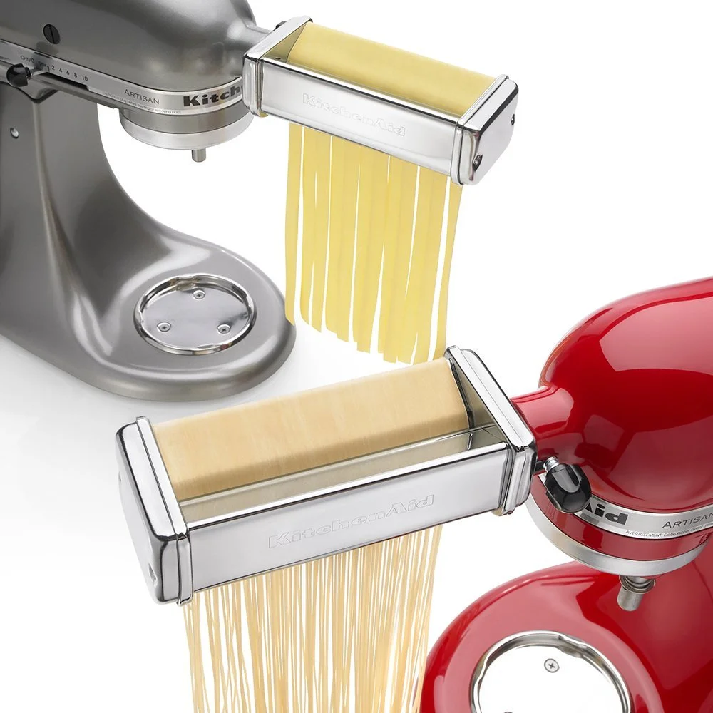 Kitchenaid KPRA Pasta Roller and Cutter for Spaghetti and Fettuccine Stand Mixer Attachments, Metal Silver, 112 oz, 3 Pack