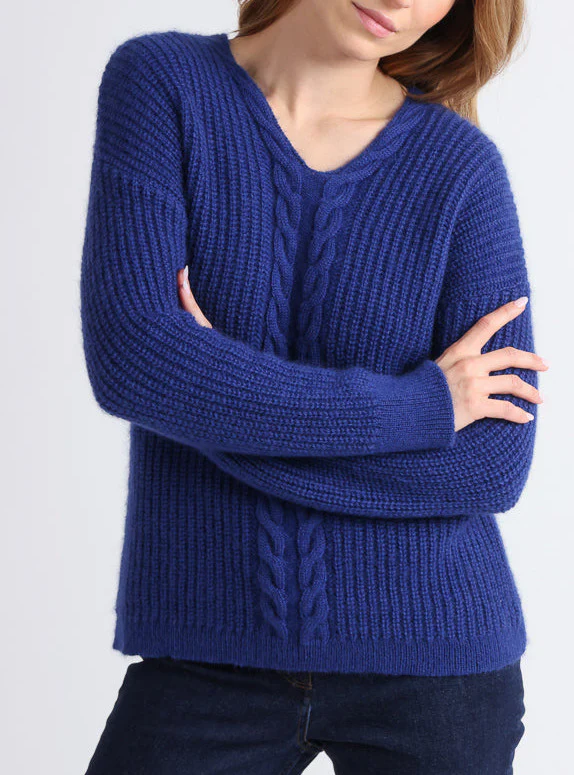 Pull femme maille perlée bleu indigo