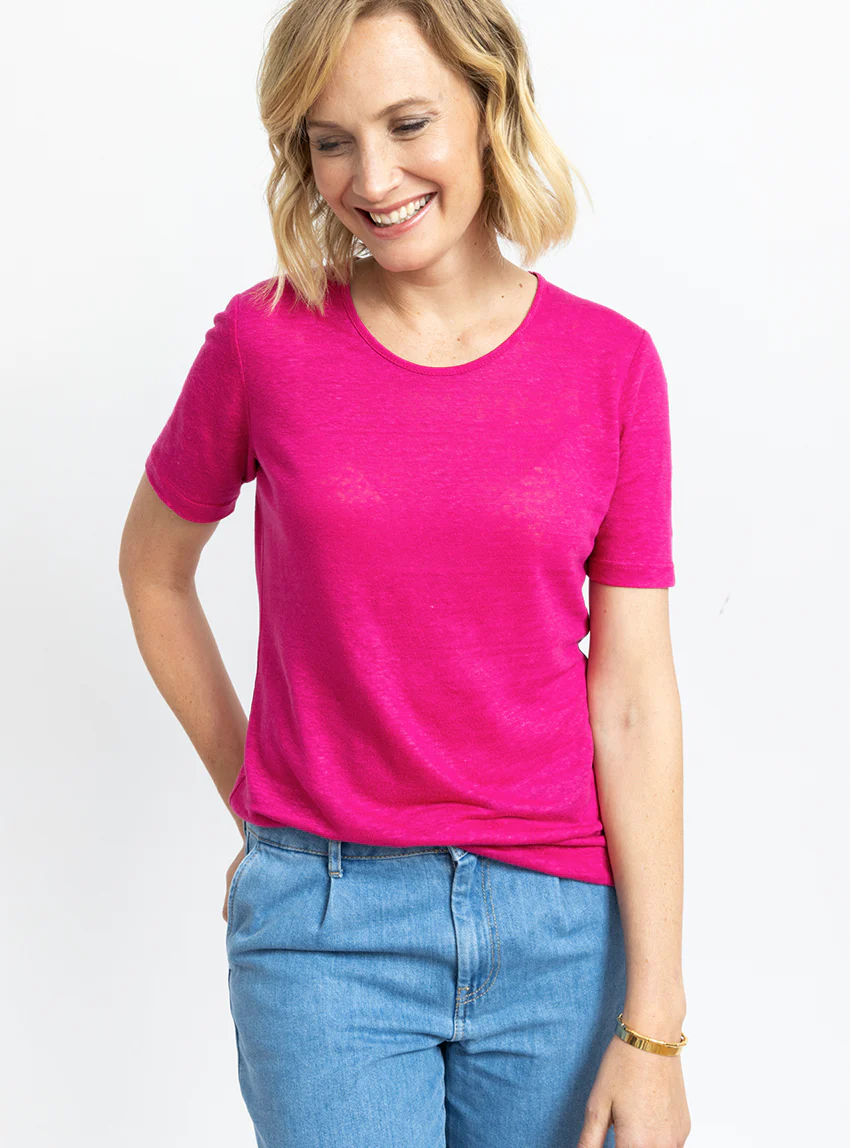 Tee-shirt femme en lin rose vif