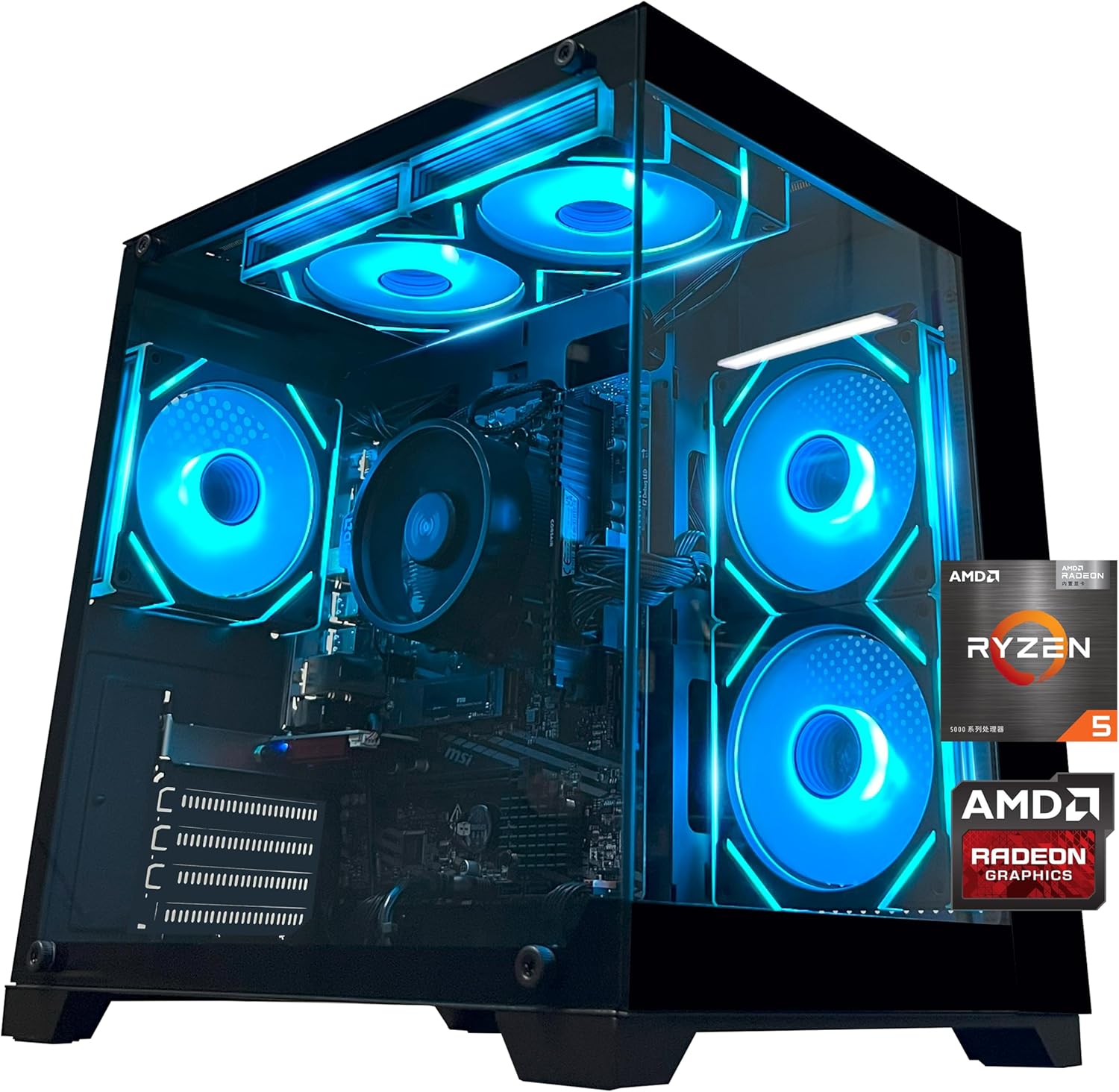 Gaming PC Desktop Computer AMD Ryzen 5 5600GT 16GB DDR4 3200MHz 1TB M.2 NVMe PCle 550W 80PLUS PSU WiFi Game Design Office Console Sea View Room  Towers Prebuilt PC (Black)