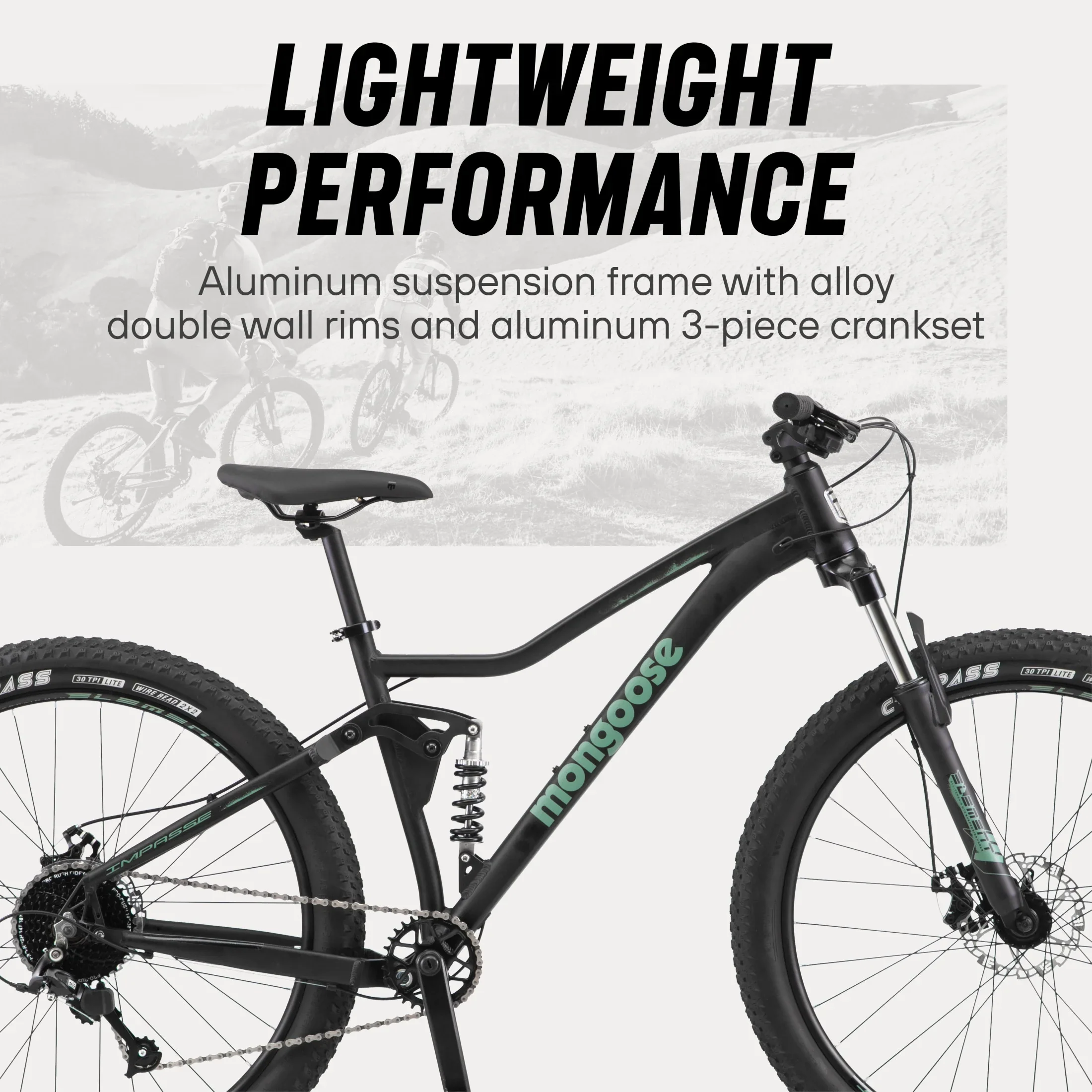 Mongoose Impasse Mountain Bike, 27.5 Inch Wheels, Ages 14+, Matte Black
