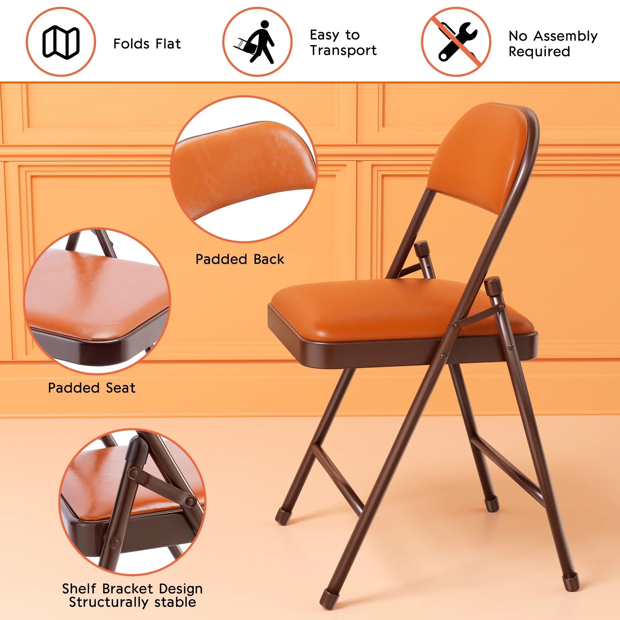 4 Pack Padded Folding Chairs with Upholstered Cushion and Back, Metal Frame for Indoor and Outdoor, Commercial Use (Set of 4) - Image 6
