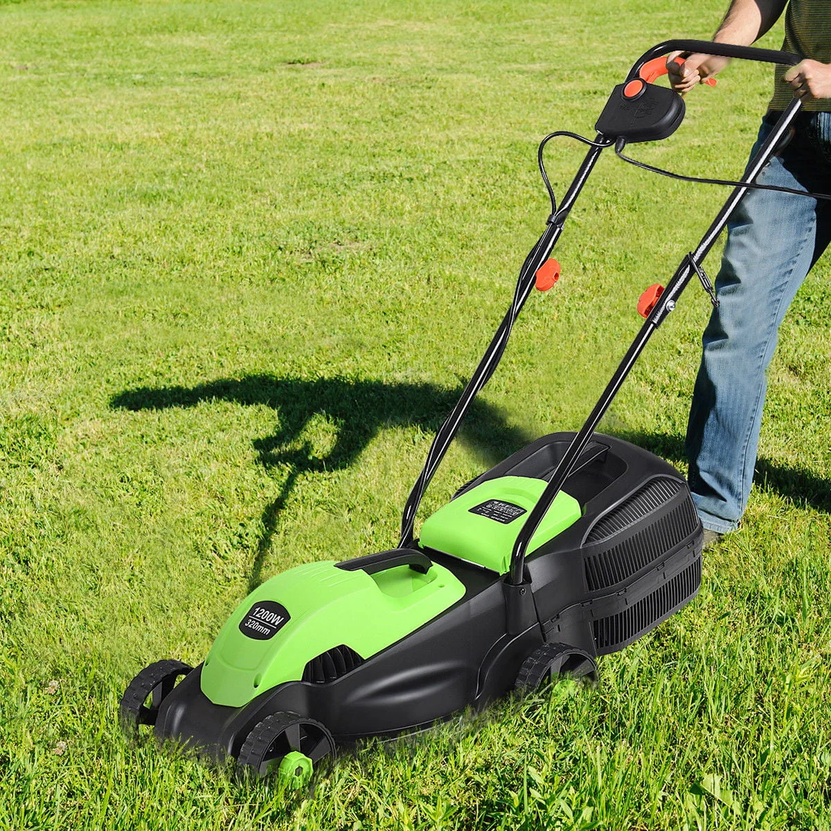 Costway 12 Amp 14 - Inch Electric Push Lawn Corded Mower with Grass Bag Green