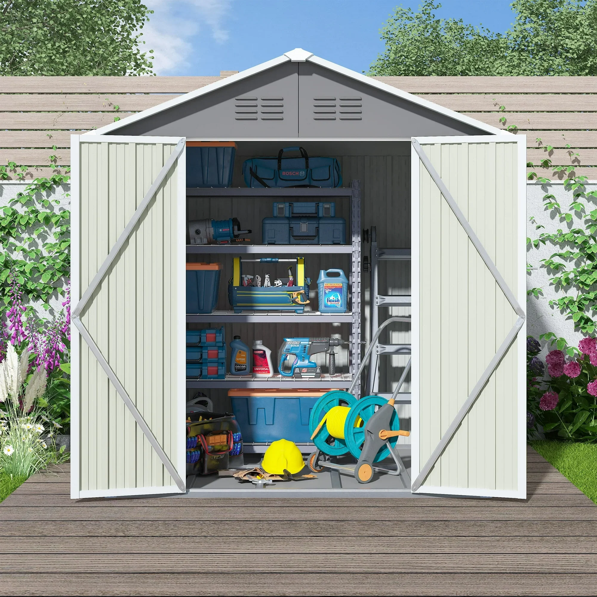 Seizeen Outdoor Storage Shed, 6' x 4'  Metal Storage Shed with Base , Seizeen Tools Storage Shed, Galvanized Steel Garden Shed with Lockable Doors for Backyard, Patio, Lawn