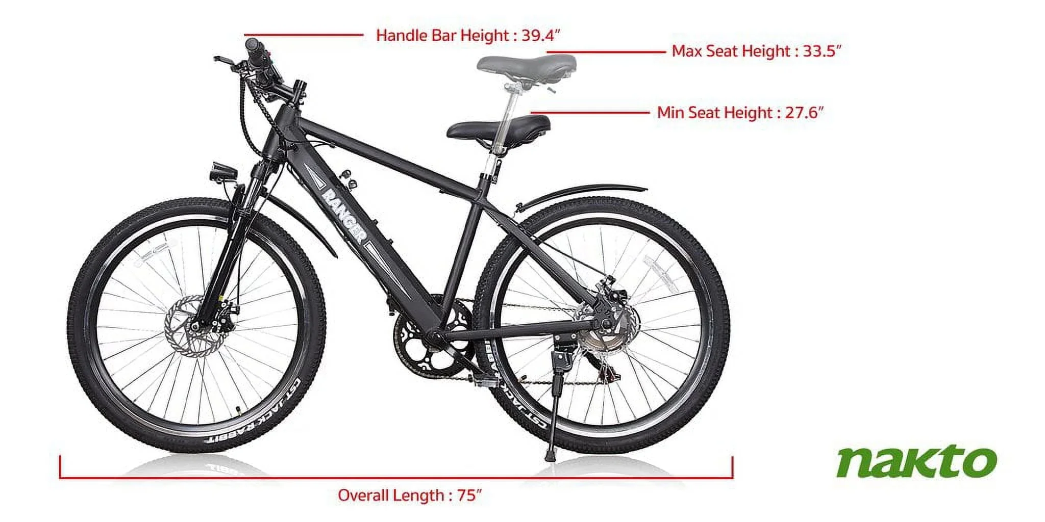 Nakto NAK- RNGB 26 in. Ranger Mountain Bike, Black