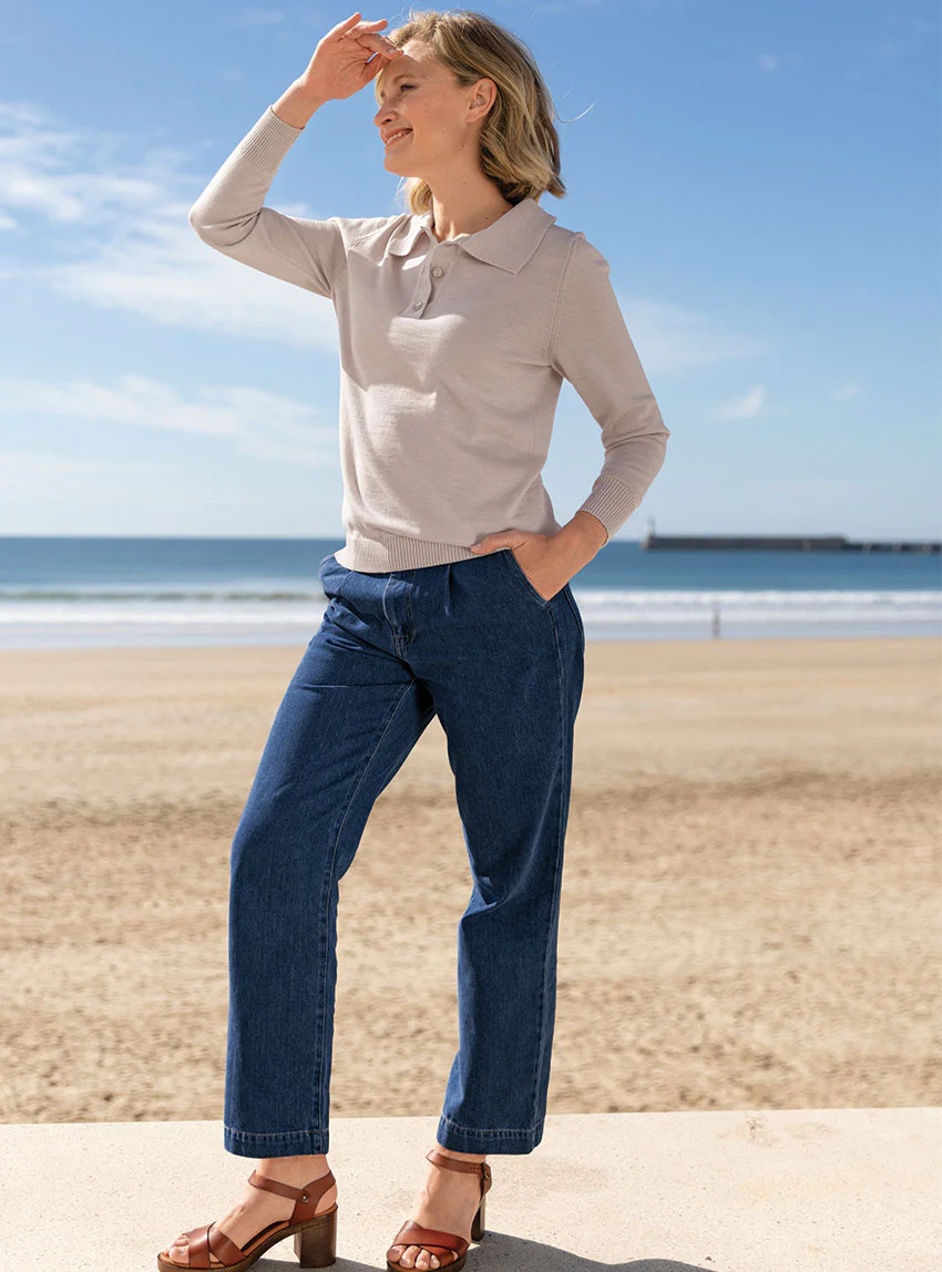 Pantalon femme 7/8ème en coton bleu